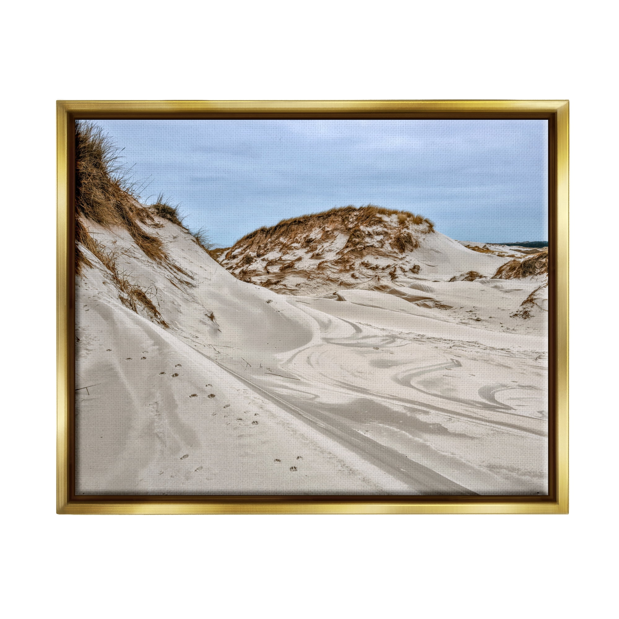 Stupell Industries Coastal Sand Dunes Photography Nature Photography Gold Floater Framed Art Print Wall Art, 21 x 17