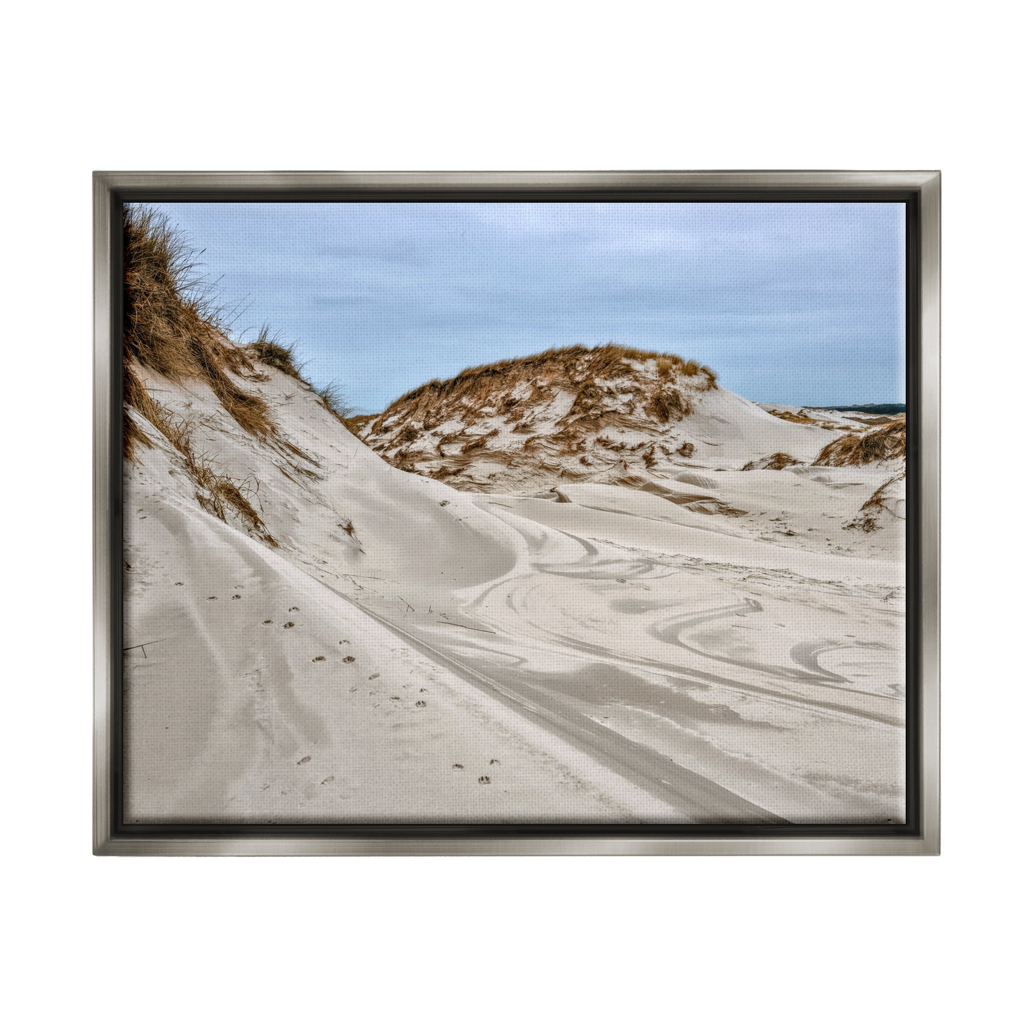 Stupell Industries Coastal Sand Dunes Photography Nature Photography Gray Floater Framed Art Print Wall Art, 21 x 17