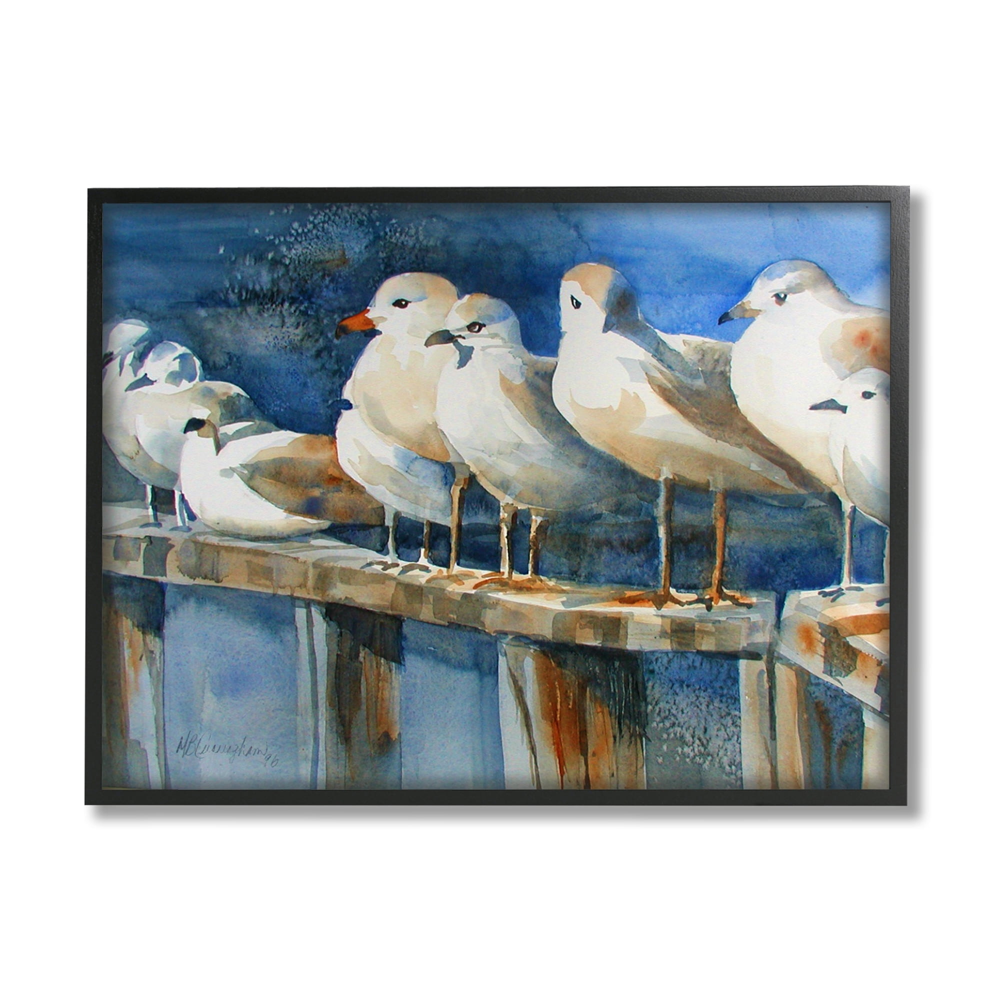 Stupell Industries Coastal Sandpiper Birds Beach Boardwalk Railing , 30 x 24, Design by MB Cunningham