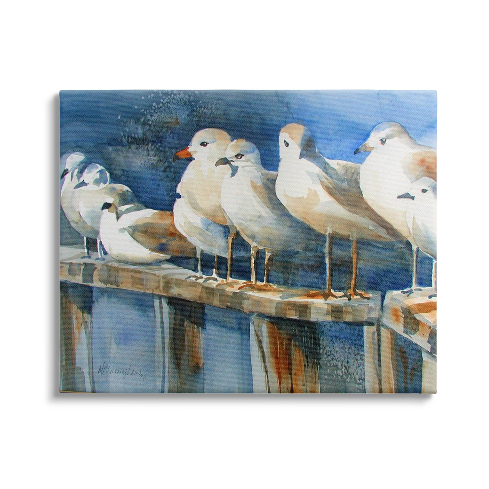 Stupell Industries Coastal Sandpiper Birds Beach Boardwalk Railing Paintings Gallery-Wrapped Canvas Print Wall Art, 30x24, by MB Cunningham