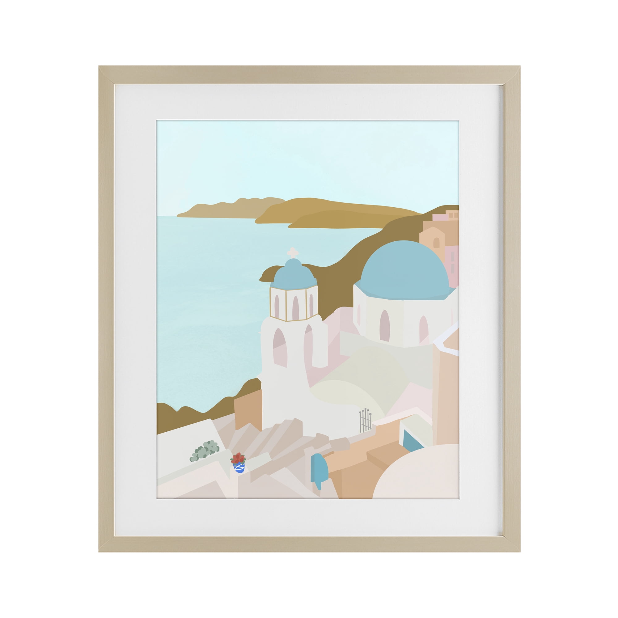Stupell Industries Coastal Santorini Vibes Birch Framed Print Under Glass, design by Anna Quach