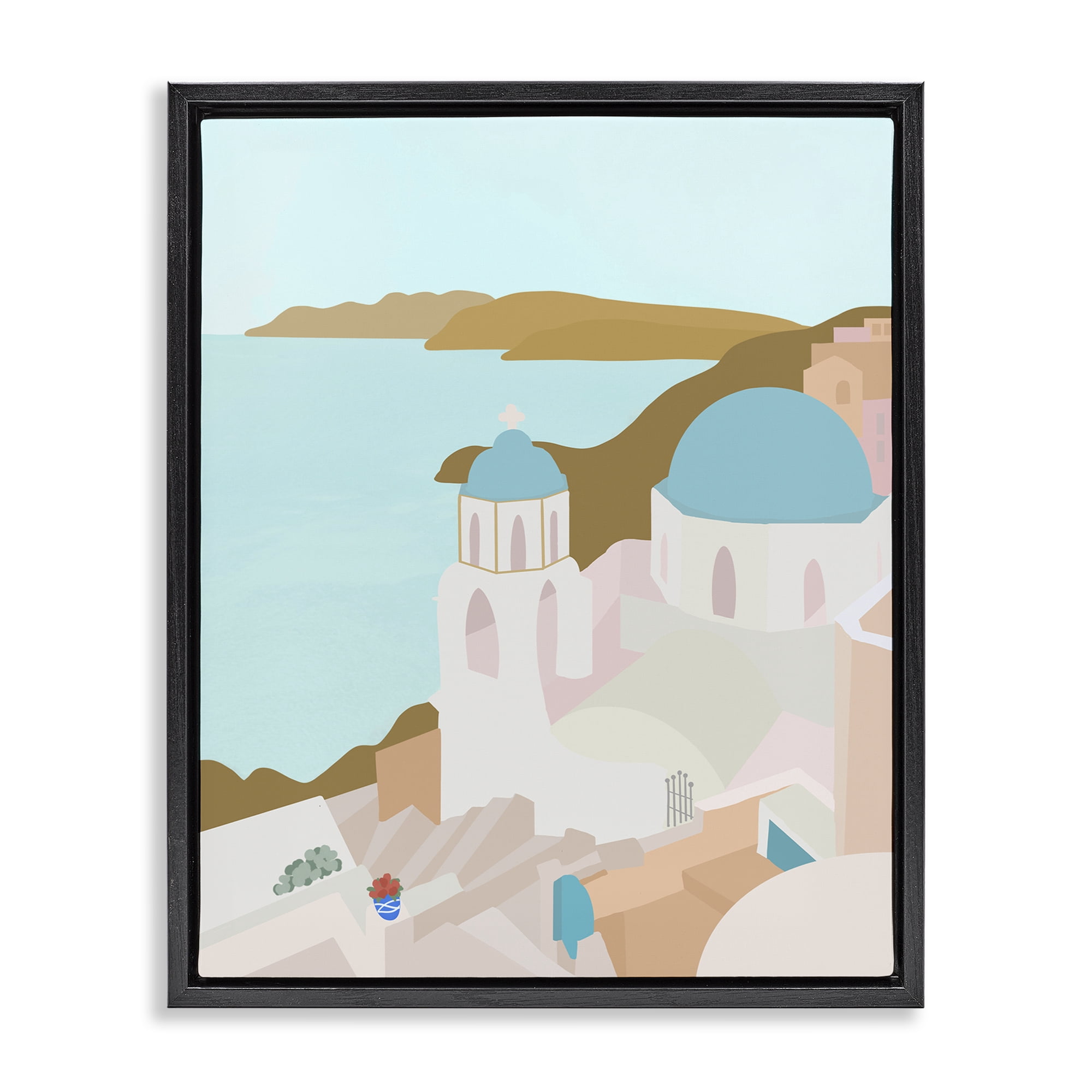 Stupell Industries Coastal Santorini Vibes Black Framed Floater Canvas Wall Art, design by Anna Quach