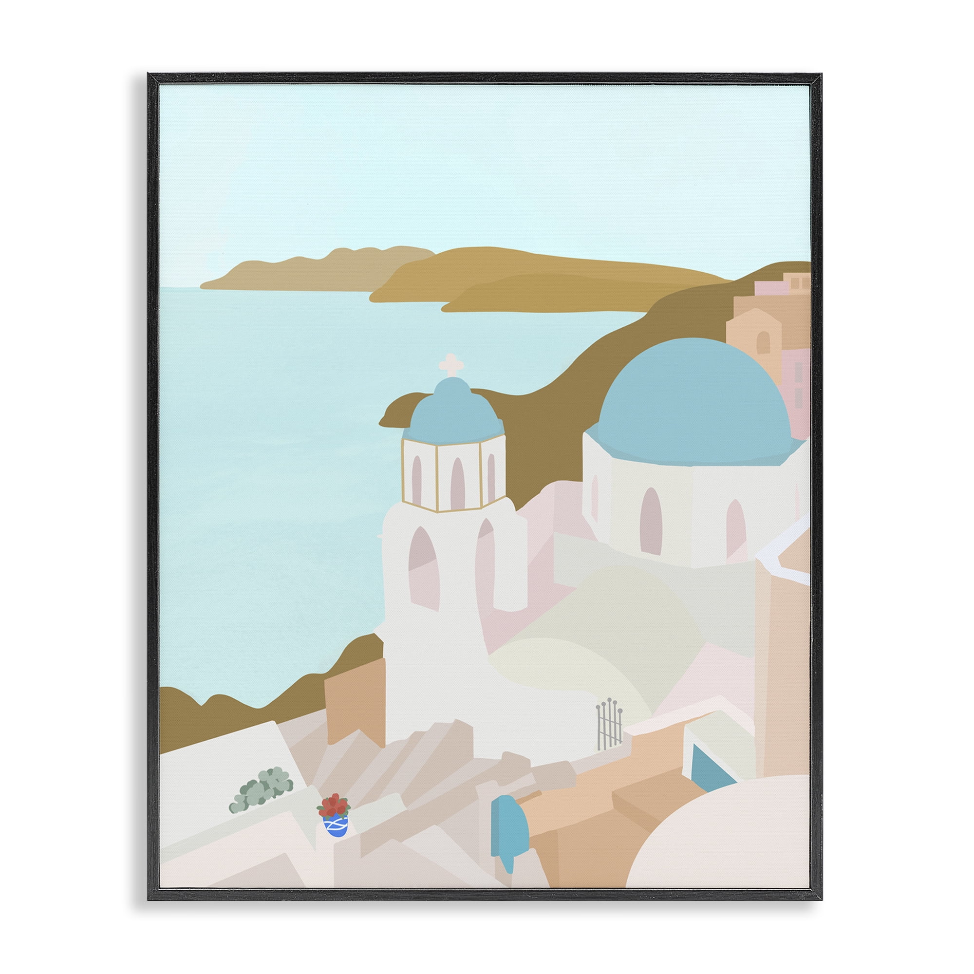Stupell Industries Coastal Santorini Vibes Black Framed Giclee Art, design by Anna Quach