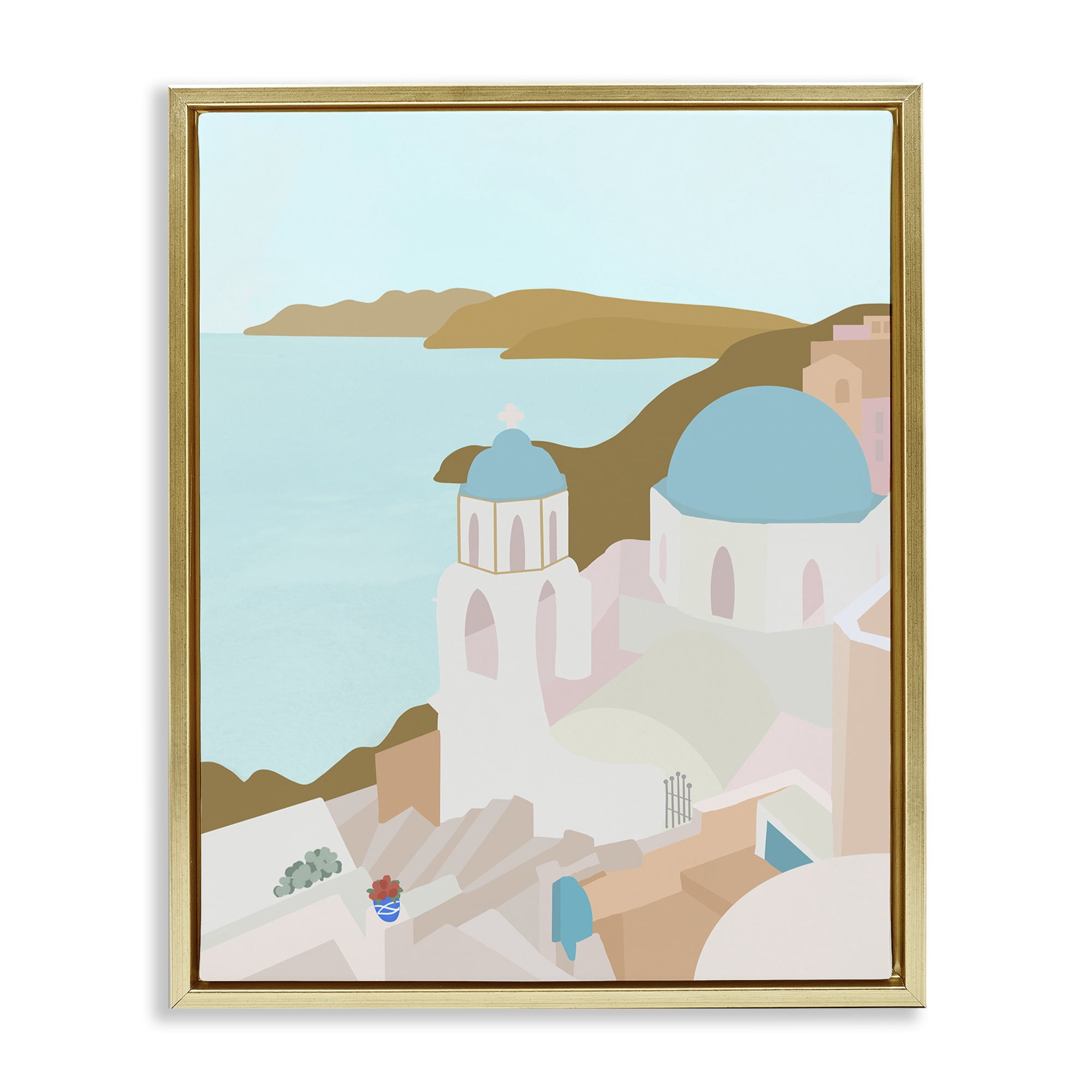 Stupell Industries Coastal Santorini Vibes Gold Framed Floater Canvas Wall Art, design by Anna Quach