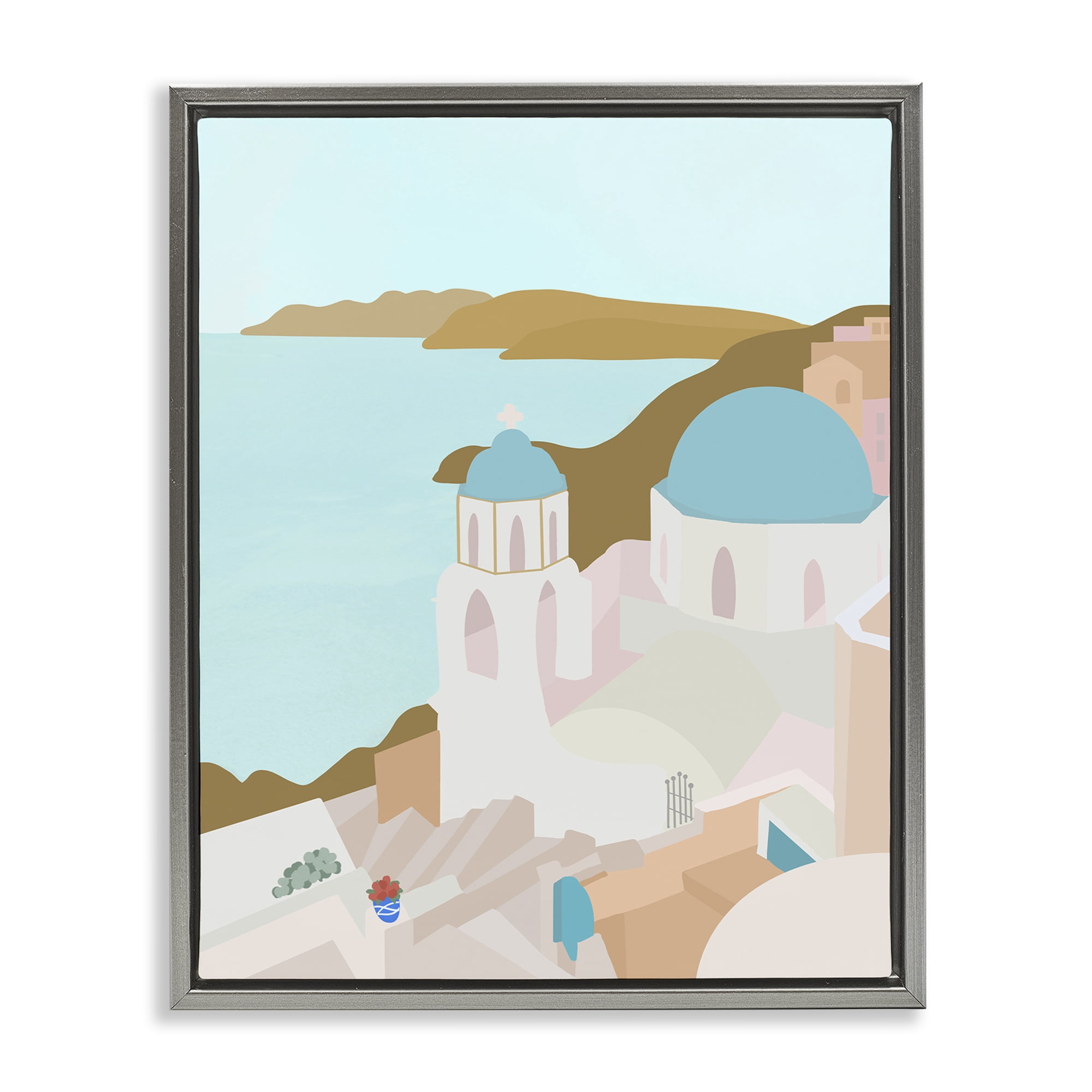 Stupell Industries Coastal Santorini Vibes Gray Framed Floater Canvas Wall Art, design by Anna Quach