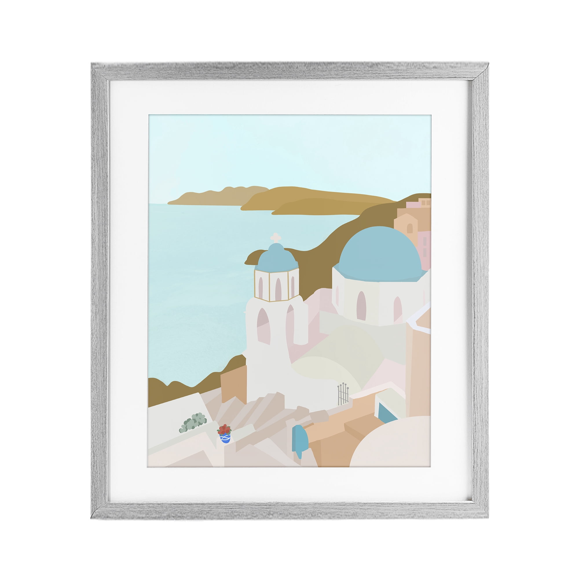 Stupell Industries Coastal Santorini Vibes Gray Framed Print Under Glass, design by Anna Quach