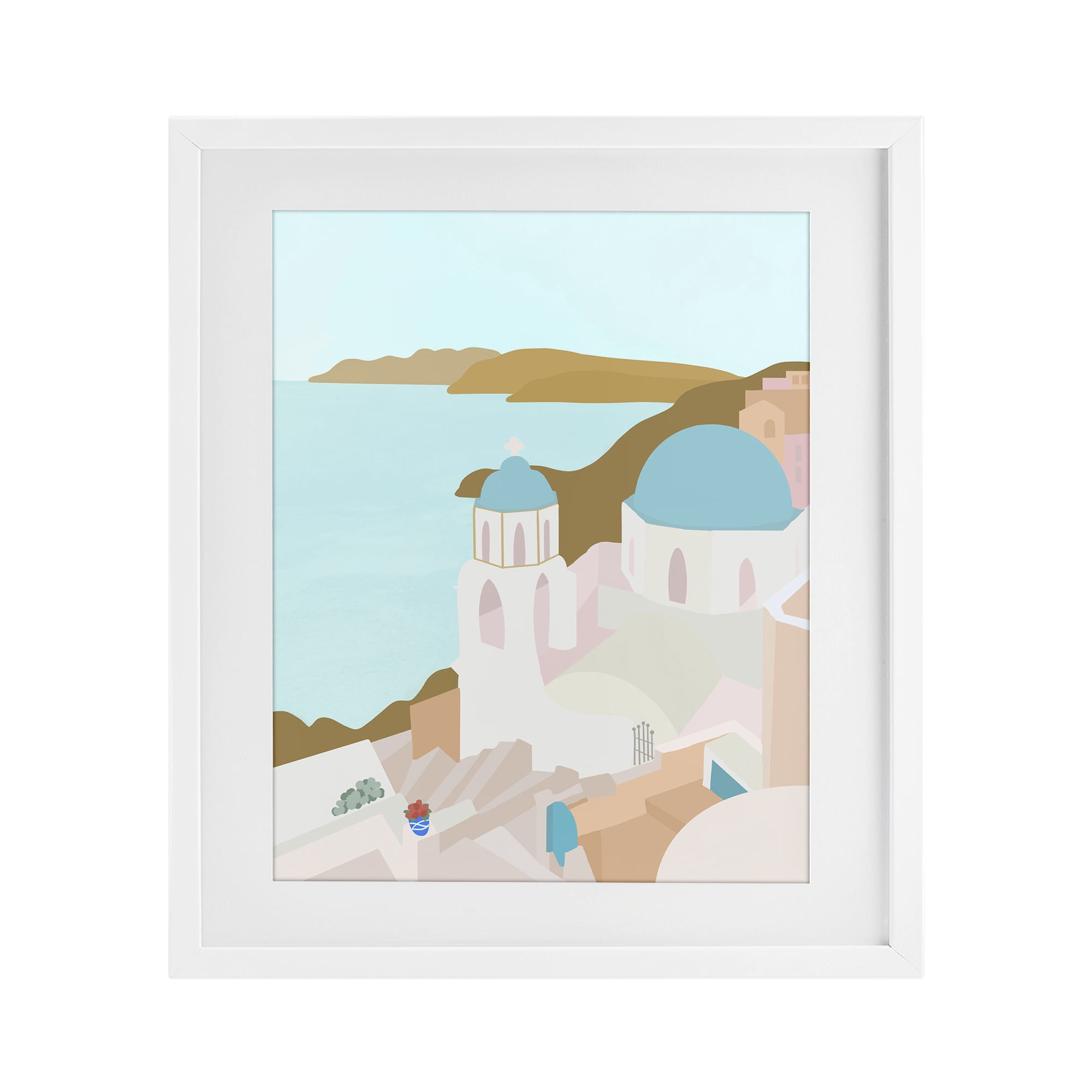 Stupell Industries Coastal Santorini Vibes White Framed Print Under Glass, design by Anna Quach