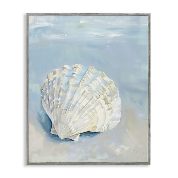 Stupell Industries Coastal Scallop Clam Animals Painting Gray Framed Art Print Wall Art, 11 x 14