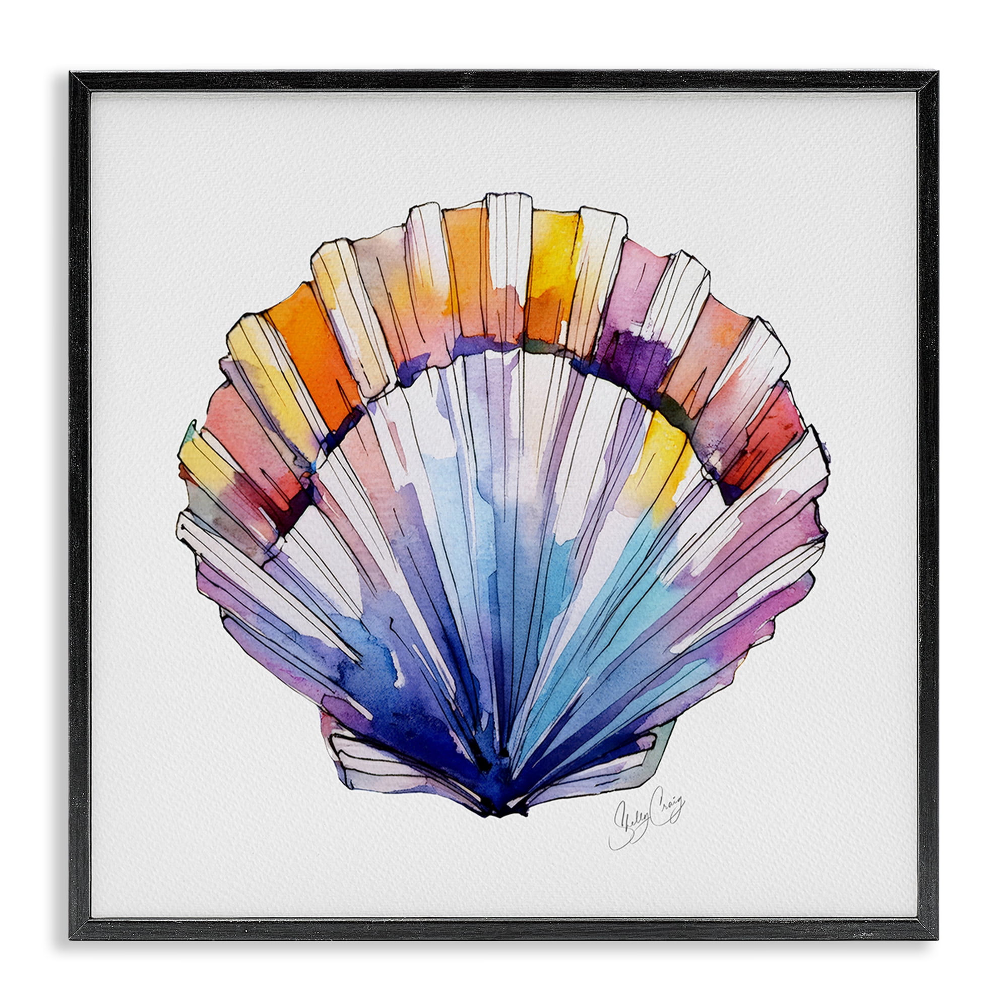 Stupell Industries Coastal Scallop Watercolor Black Framed Giclee Art, design by Shelly Craig