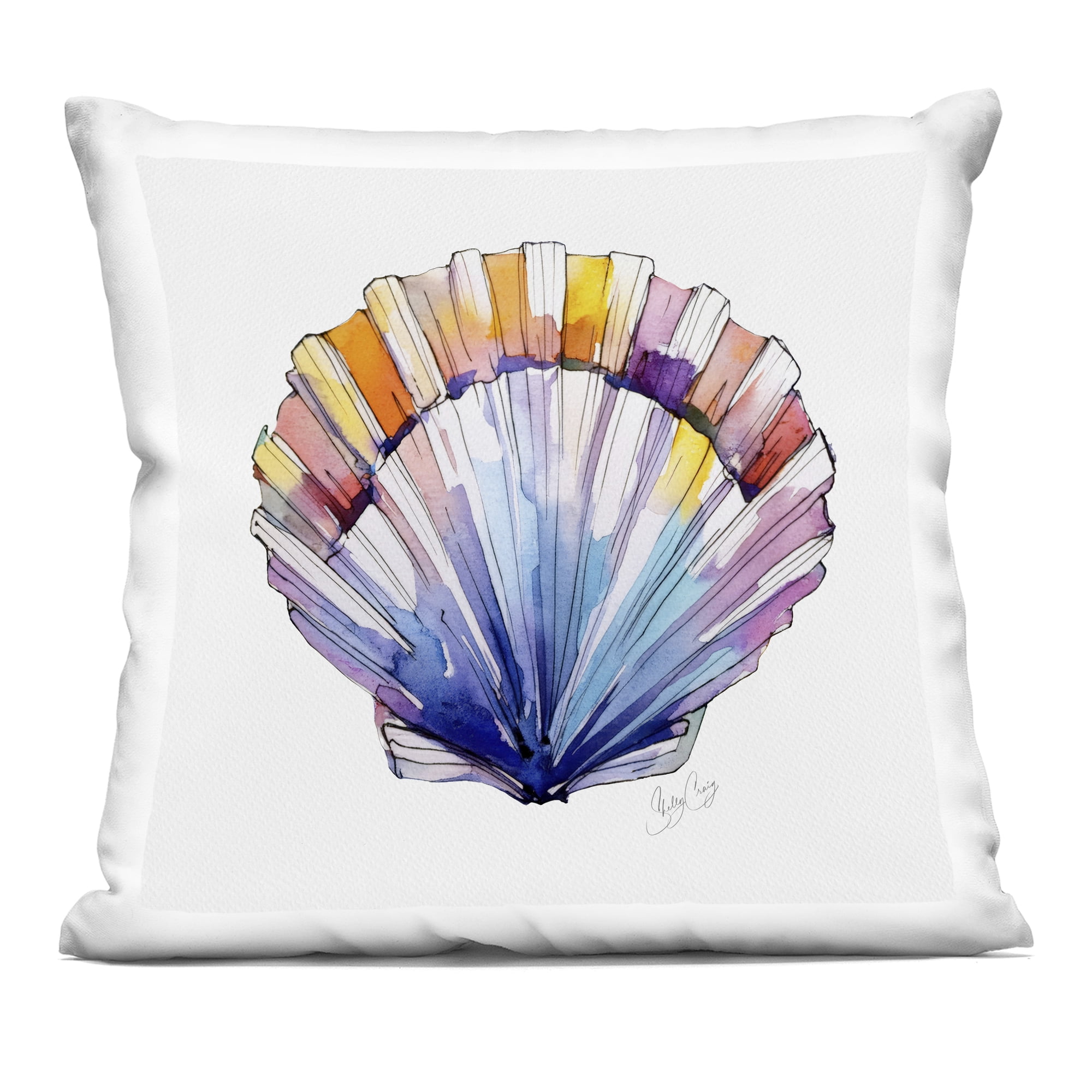 Stupell Industries Coastal Scallop Watercolor Decorative Printed Throw Pillow, design by Shelly Craig, 18 x 7 x 18