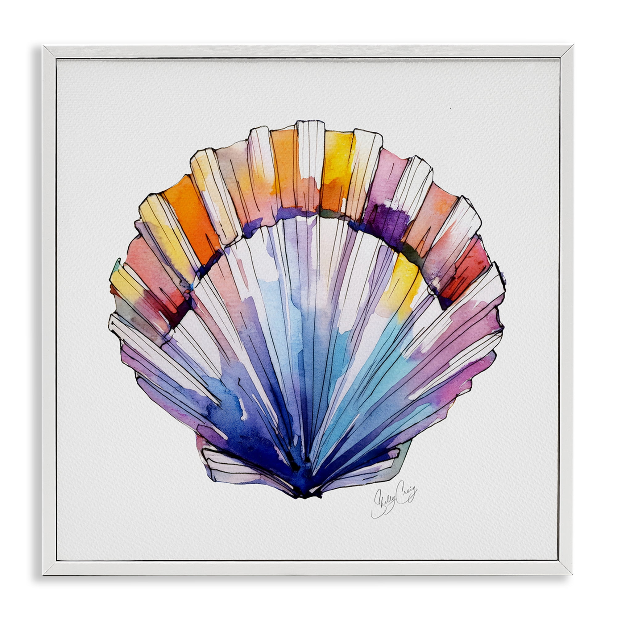 Stupell Industries Coastal Scallop Watercolor White Framed Giclee Art, design by Shelly Craig