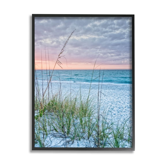 Stupell Industries Coastal Sea Grass Sprigs Beach Shore Photograph Black Framed Art Print Wall Art, Design by Mary Lou Photography