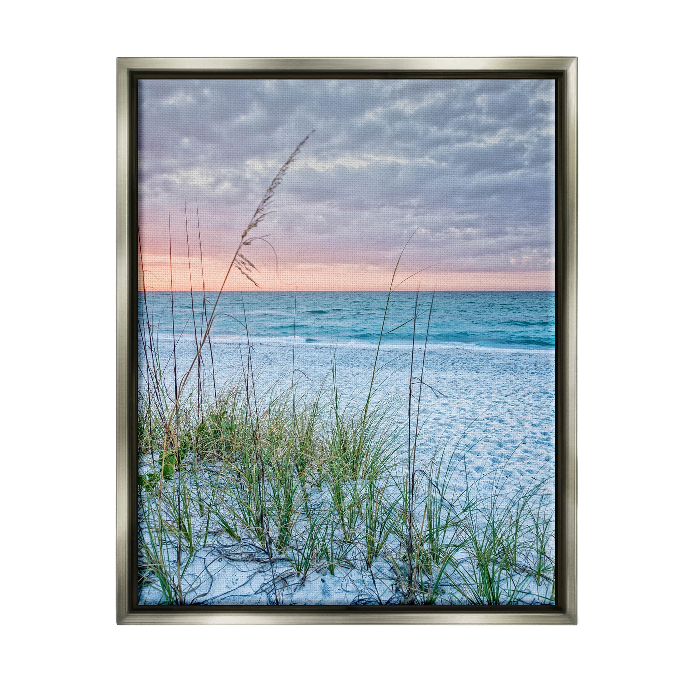 Stupell Industries Coastal Sea Grass Sprigs Beach Shore Photograph Luster Gray Floating Framed Canvas Print Wall Art, Design by Mary Lou Photography