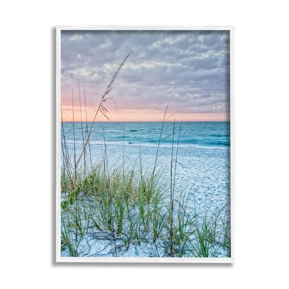 Stupell Industries Coastal Sea Grass Sprigs Beach Shore Photograph White Framed Art Print Wall Art, Design by Mary Lou Photography