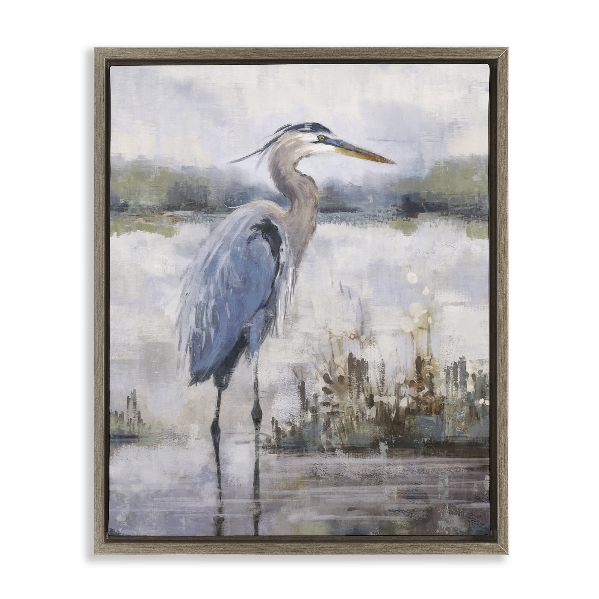 Stupell Industries Coastal Sea Heron Landscape & Nature Painting Brown Floater Framed Canvas Art Print Wall Art, 25 x 31