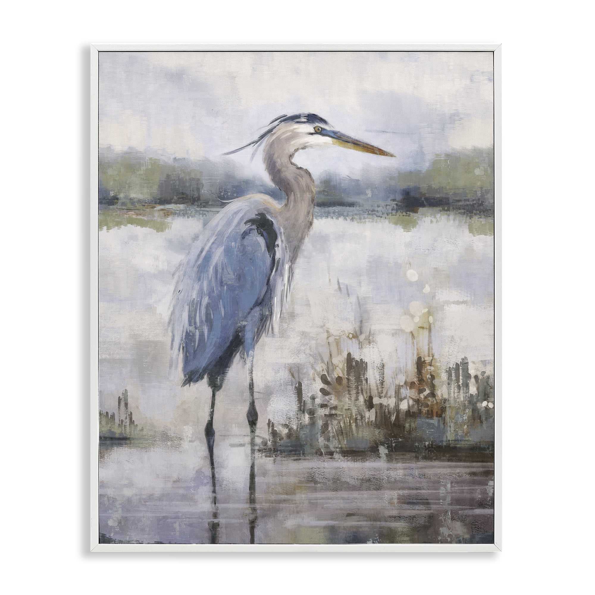 Stupell Industries Coastal Sea Heron Landscape & Nature Painting White Framed Art Print Wall Art, 11 x 14