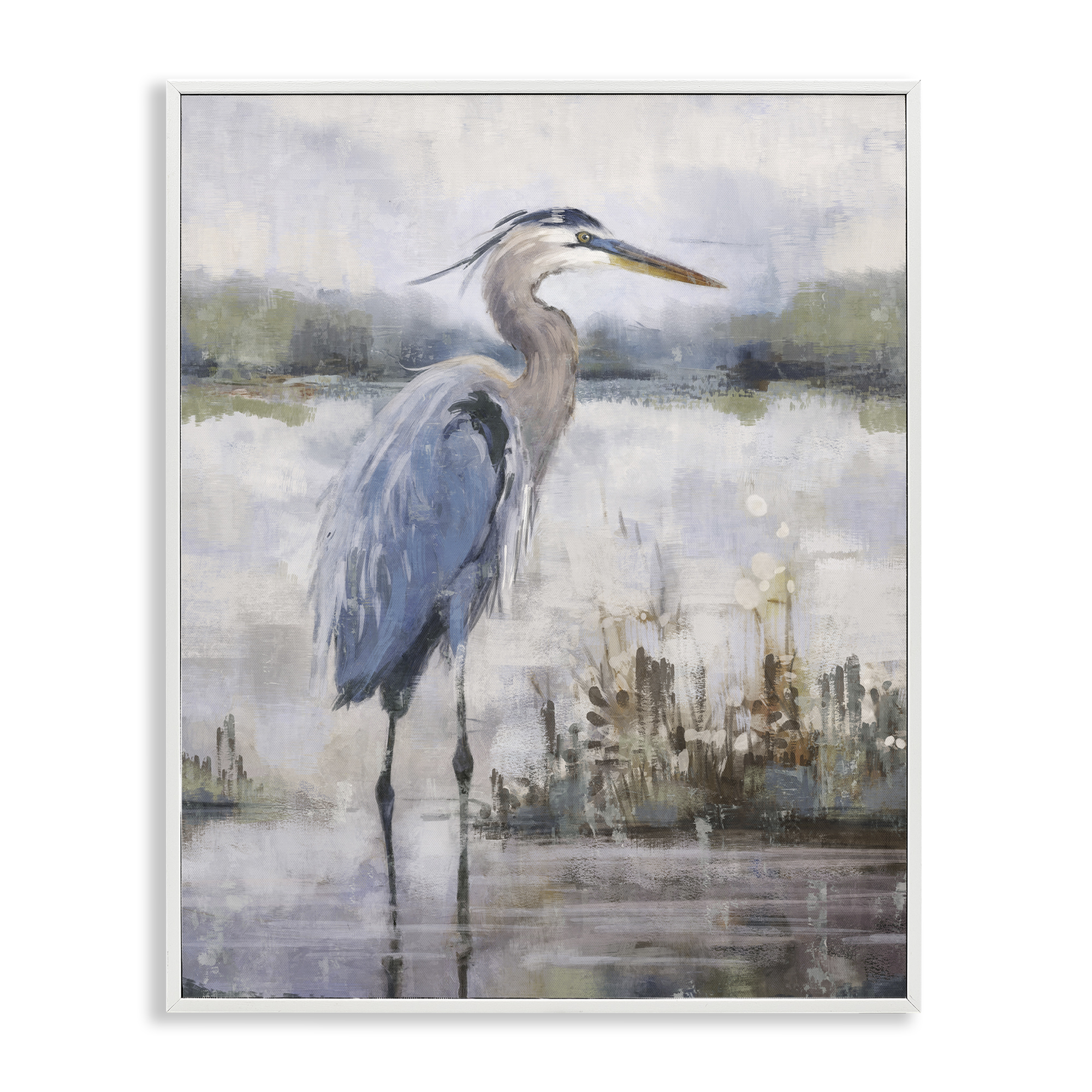 Stupell Industries Coastal Sea Heron Landscape & Nature Painting White Framed Art Print Wall Art, 24 x 30