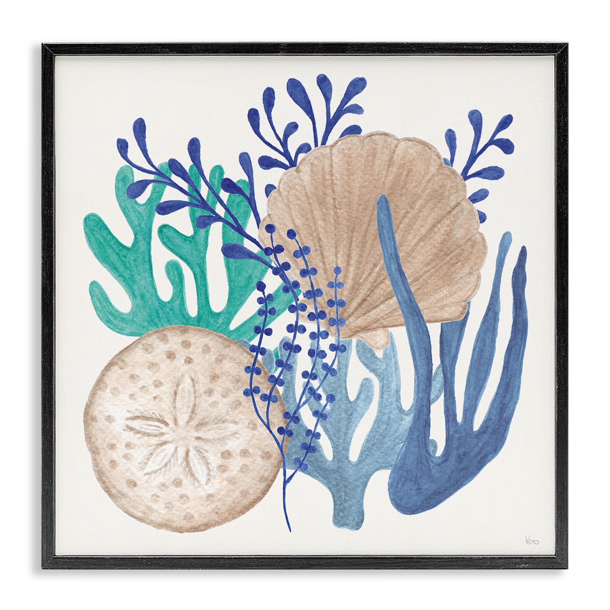 Stupell Industries Coastal Sea Life Nautical & Beach Painting Black Framed Art Print Wall Art, 24 x 24