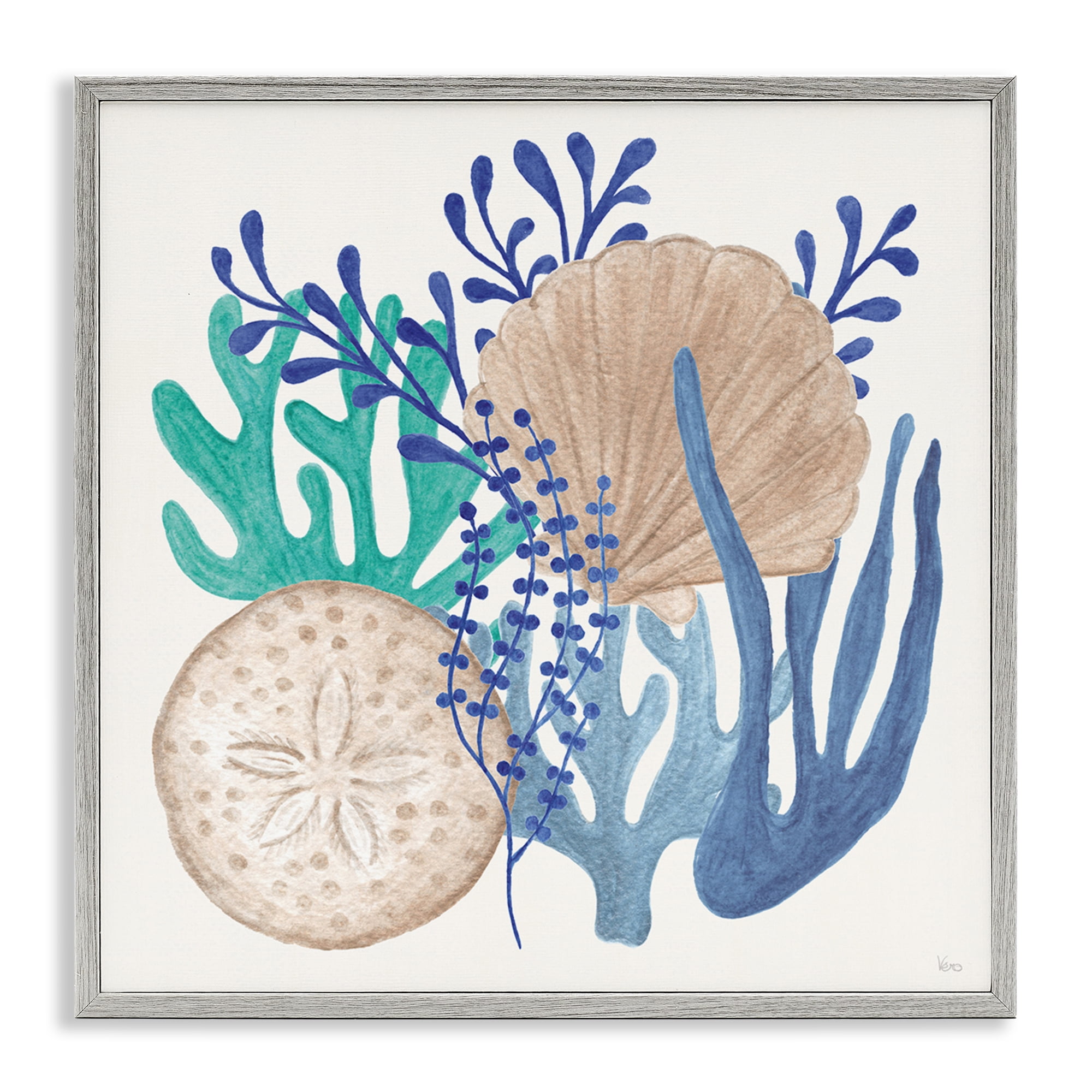 Stupell Industries Coastal Sea Life Nautical & Beach Painting Gray ...
