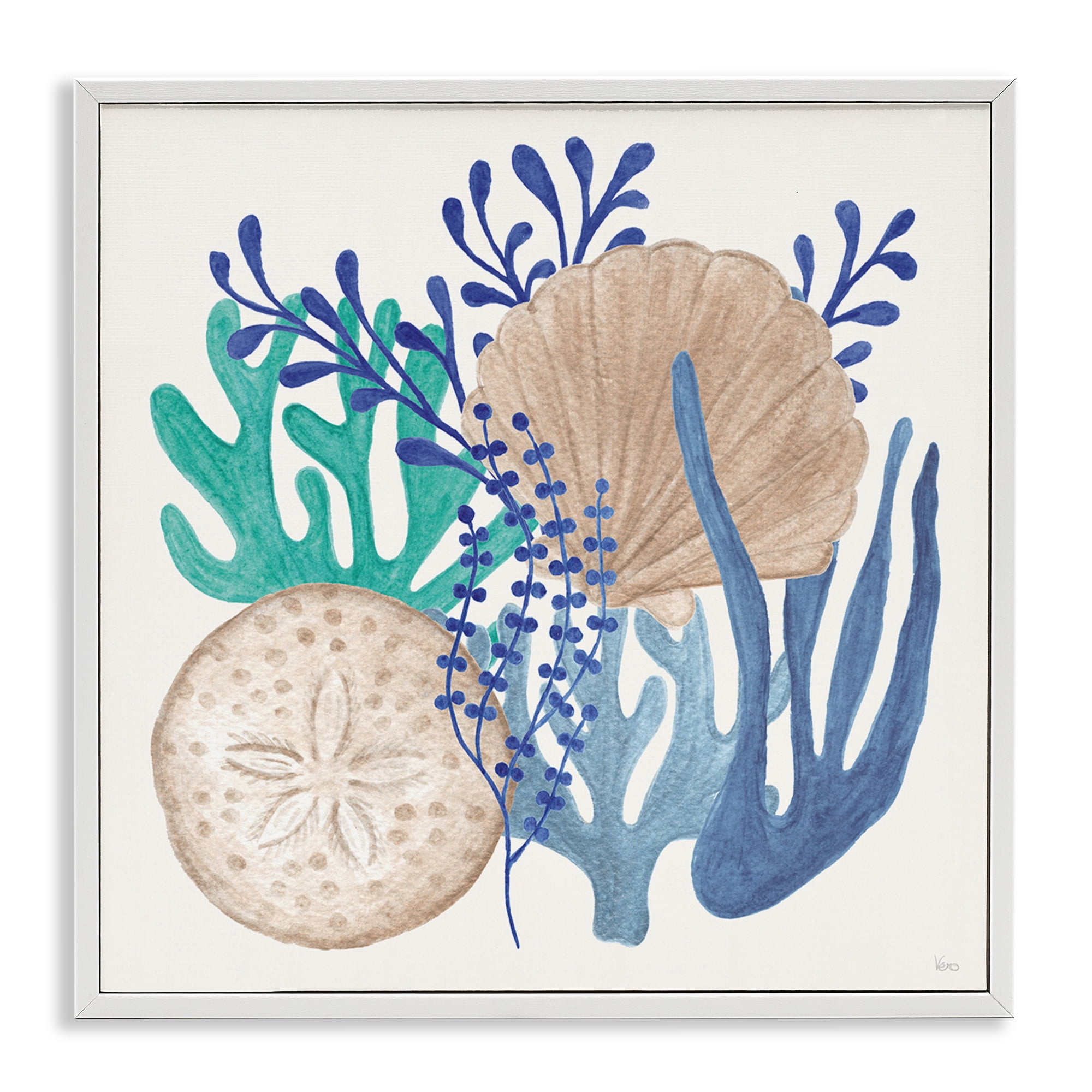 Stupell Industries Coastal Sea Life Nautical & Beach Painting White Framed Art Print Wall Art, 12 x 12