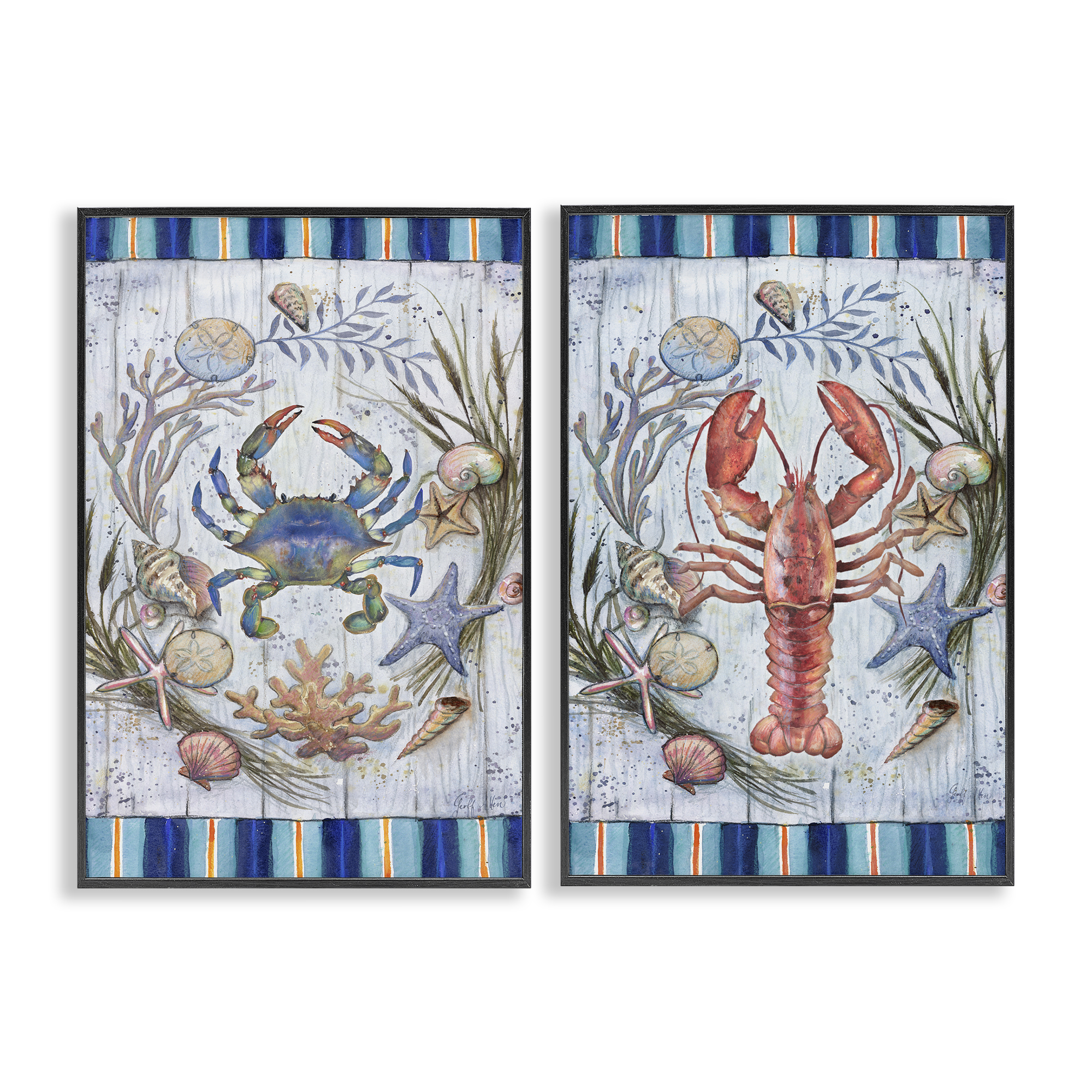 Stupell Industries Coastal Sea Life Stripes Nautical & Beach Painting ...
