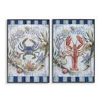 Stupell Industries Coastal Sea Life Stripes Nautical & Beach Painting Black Framed Art Print Wall Art, 12 x 18, Set of 2