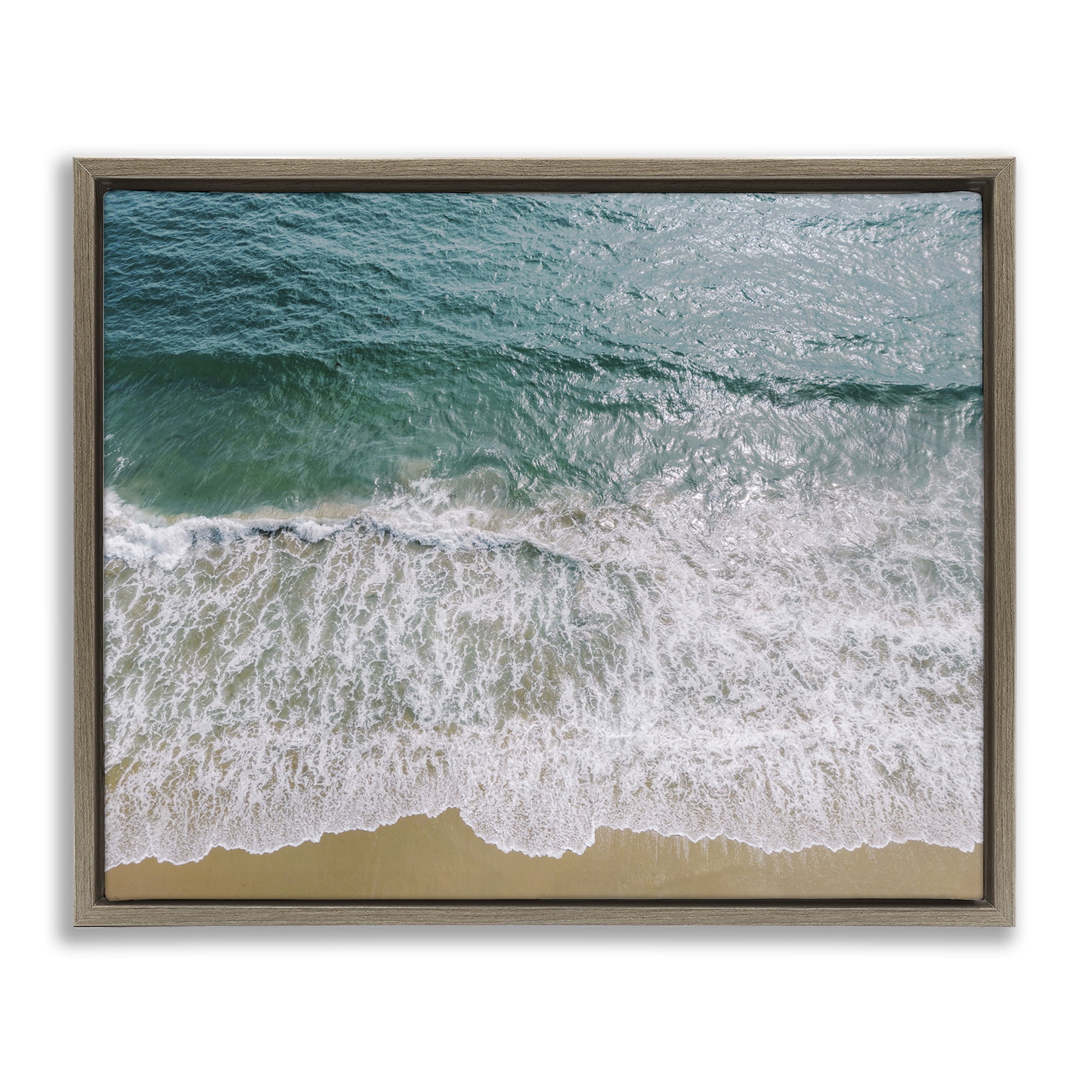 Stupell Industries Coastal Sea Waves Landscape Photography Brown Floater Framed Canvas Art Print Wall Art, 31 x 25