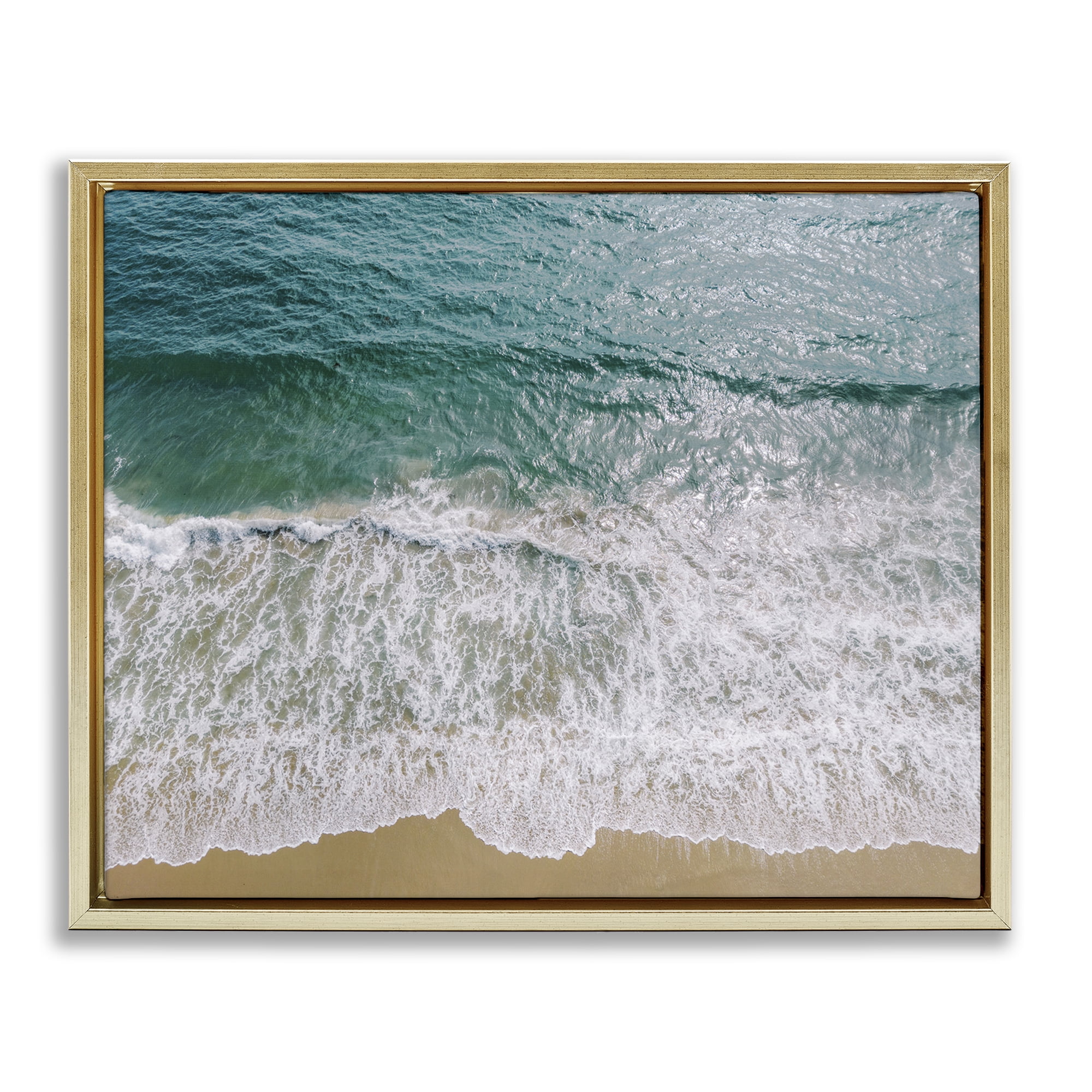 Stupell Industries Coastal Sea Waves Landscape Photography Gold Floater Framed Canvas Art Print Wall Art, 21 x 17