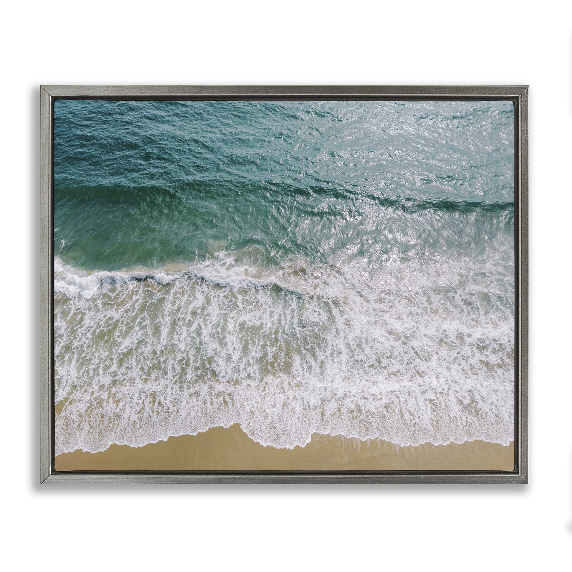 Stupell Industries Coastal Sea Waves Landscape Photography Gray Floater Framed Canvas Art Print Wall Art, 31 x 25