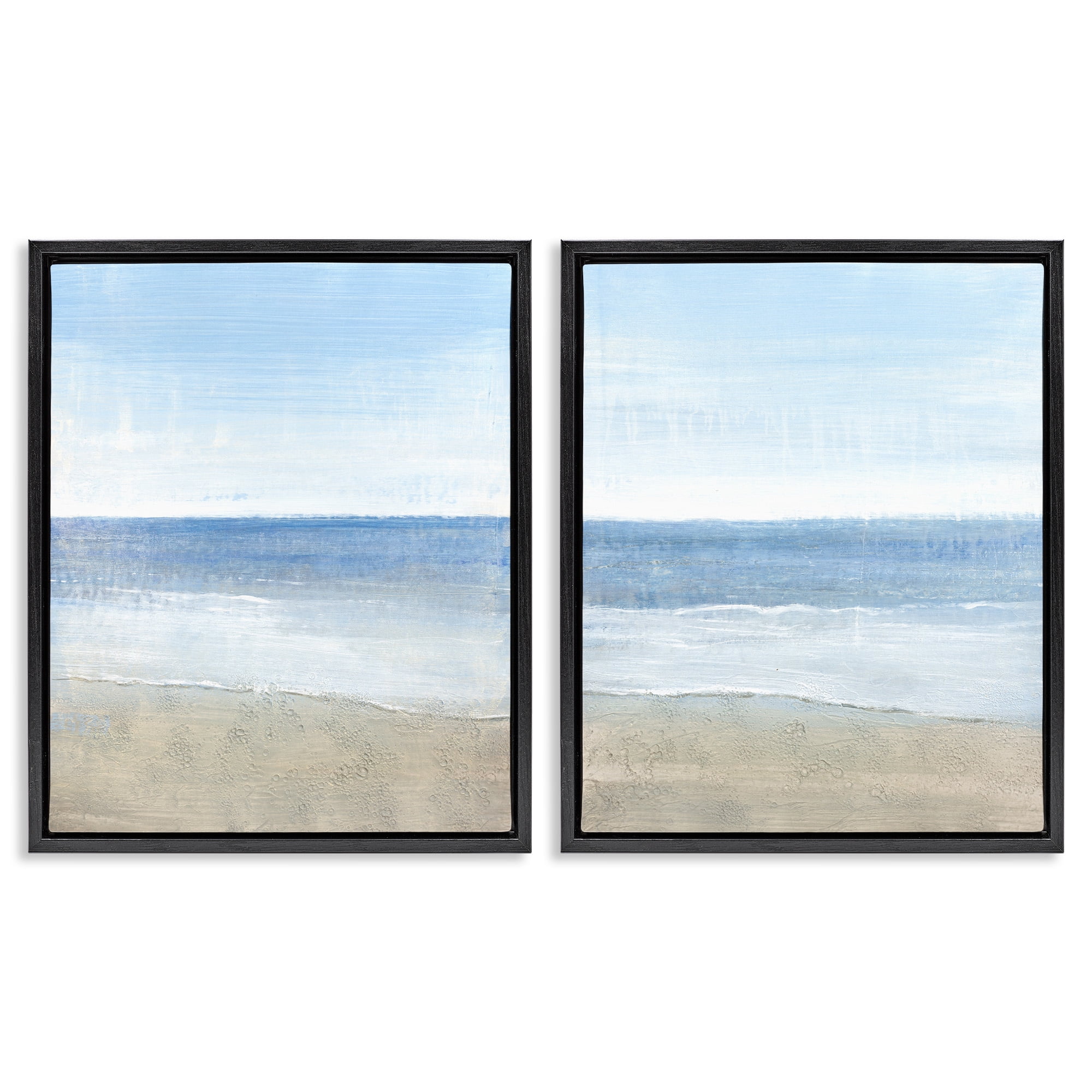 Stupell Industries Coastal Seafoam Beach Waves Nature Painting Black Floater Framed Canvas Art Print Wall Art, 25 x 31, Set of 2