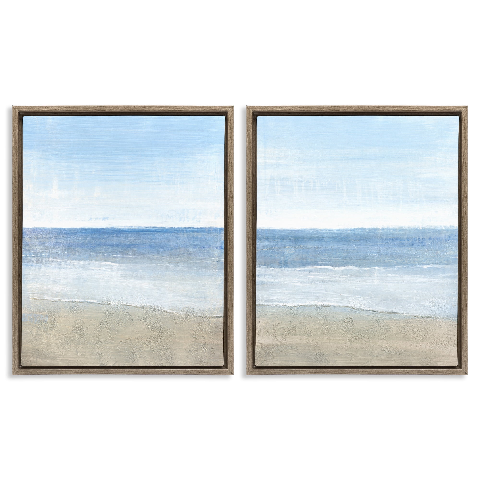 Stupell Industries Coastal Seafoam Beach Waves Nature Painting Brown Floater Framed Canvas Art Print Wall Art, 17 x 21, Set of 2