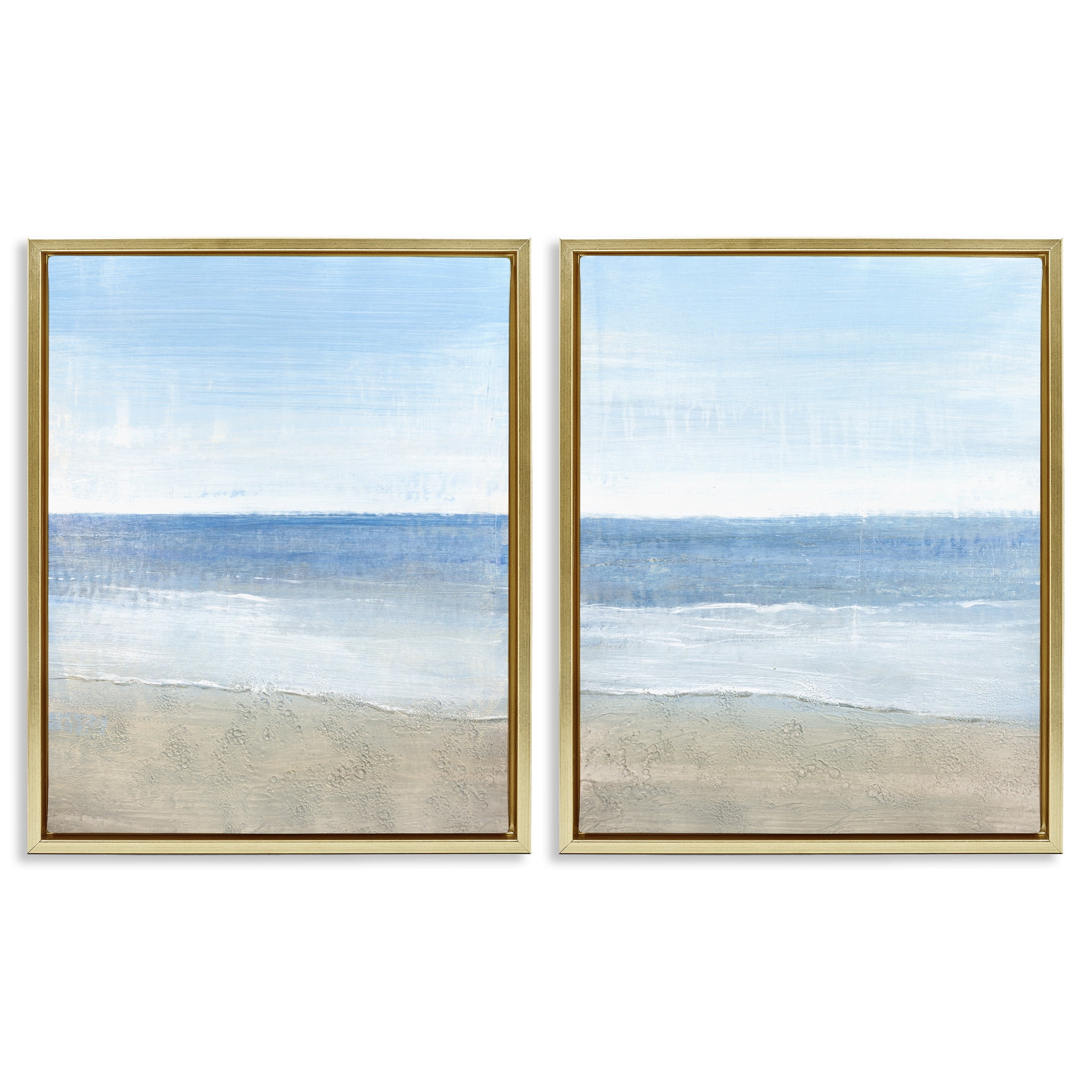 Stupell Industries Coastal Seafoam Beach Waves Nature Painting Gold Floater Framed Canvas Art Print Wall Art, 17 x 21, Set of 2