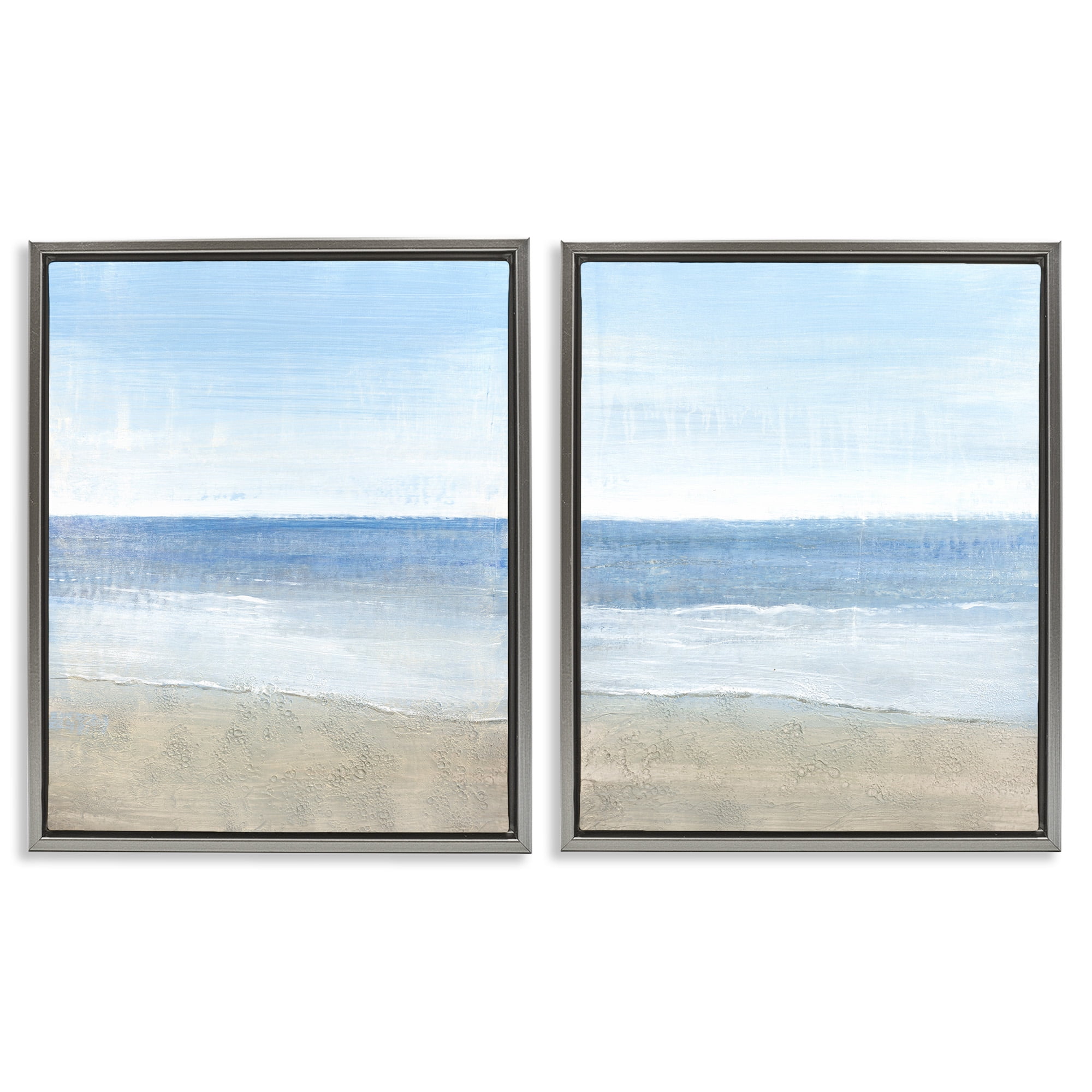 Stupell Industries Coastal Seafoam Beach Waves Nature Painting Gray Floater Framed Canvas Art Print Wall Art, 25 x 31, Set of 2