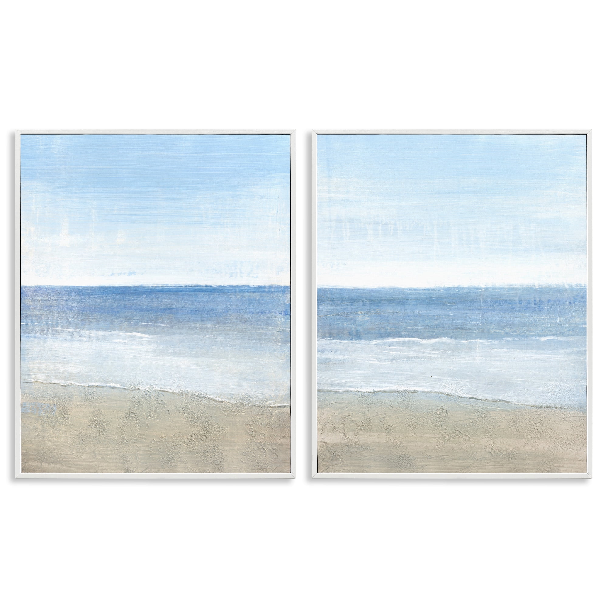 Stupell Industries Coastal Seafoam Beach Waves Nature Painting White Framed Art Print Wall Art, 24 x 30, Set of 2