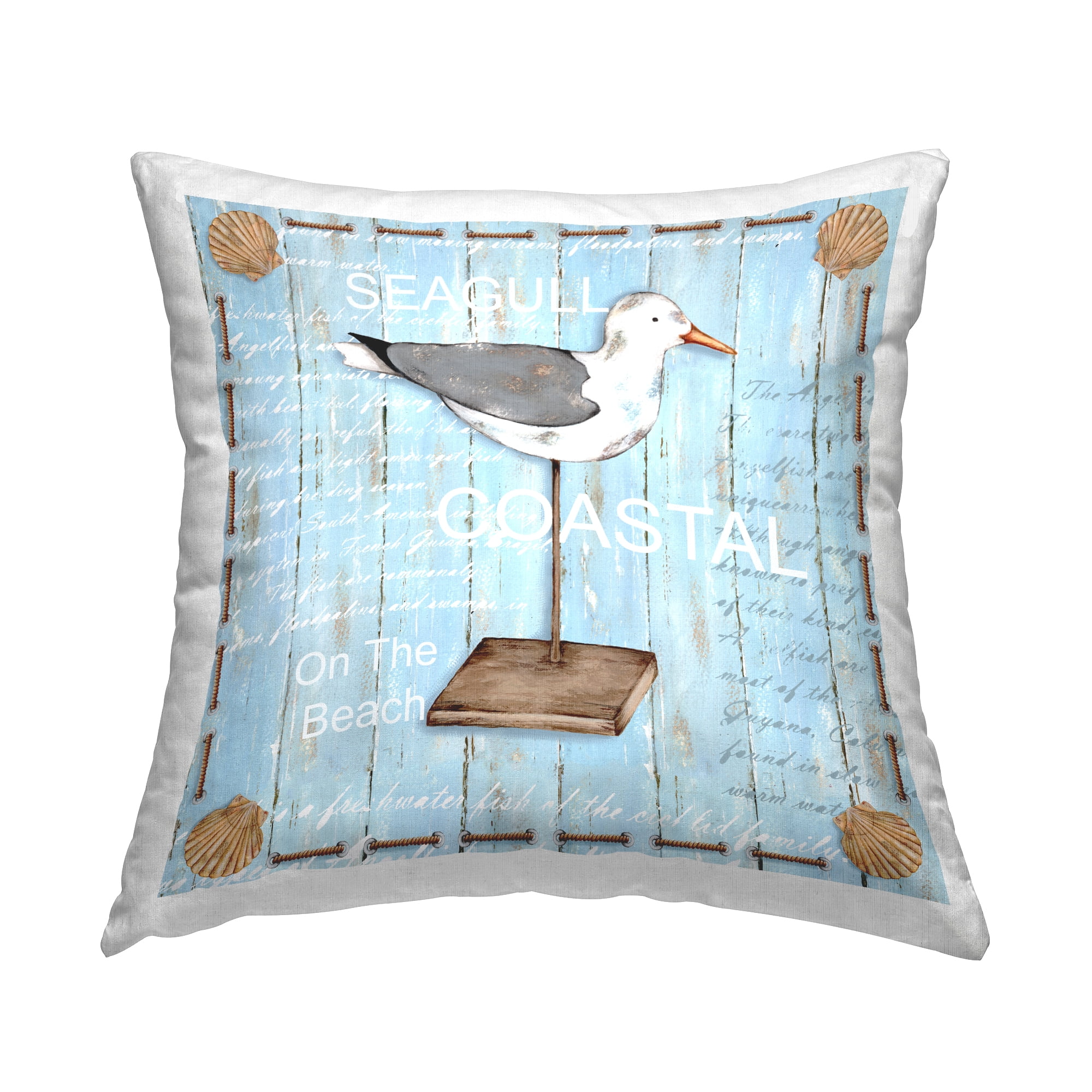 Stupell Industries Coastal Seagull Bird Rustic Border Square Decorative Printed Throw Pillow, 18 x 18,
