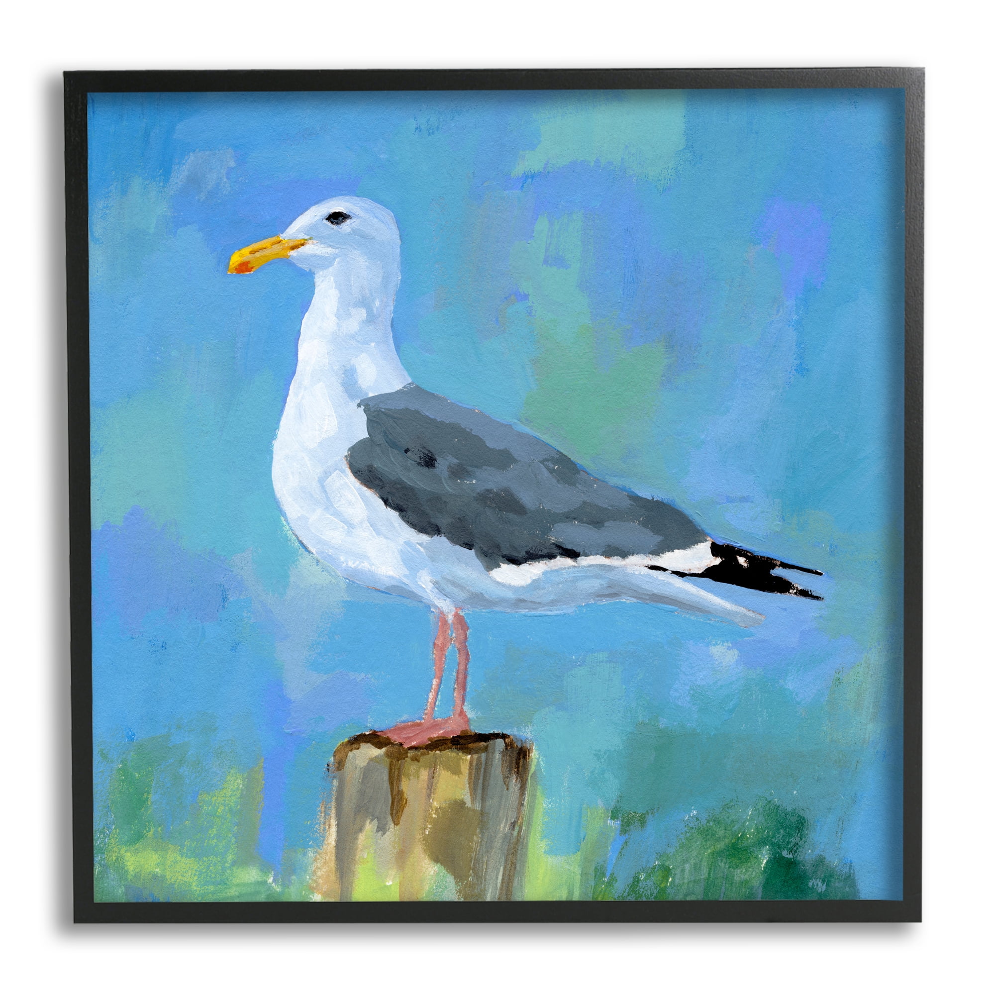 Stupell Industries Coastal Seagull Painting Animals & Insects Painting Black Framed Art Print Wall Art, 12 x 12