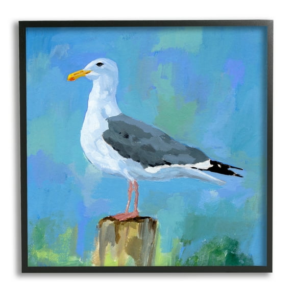 Stupell Industries Coastal Seagull Painting Animals & Insects Painting Black Framed Art Print Wall Art, 12 x 12