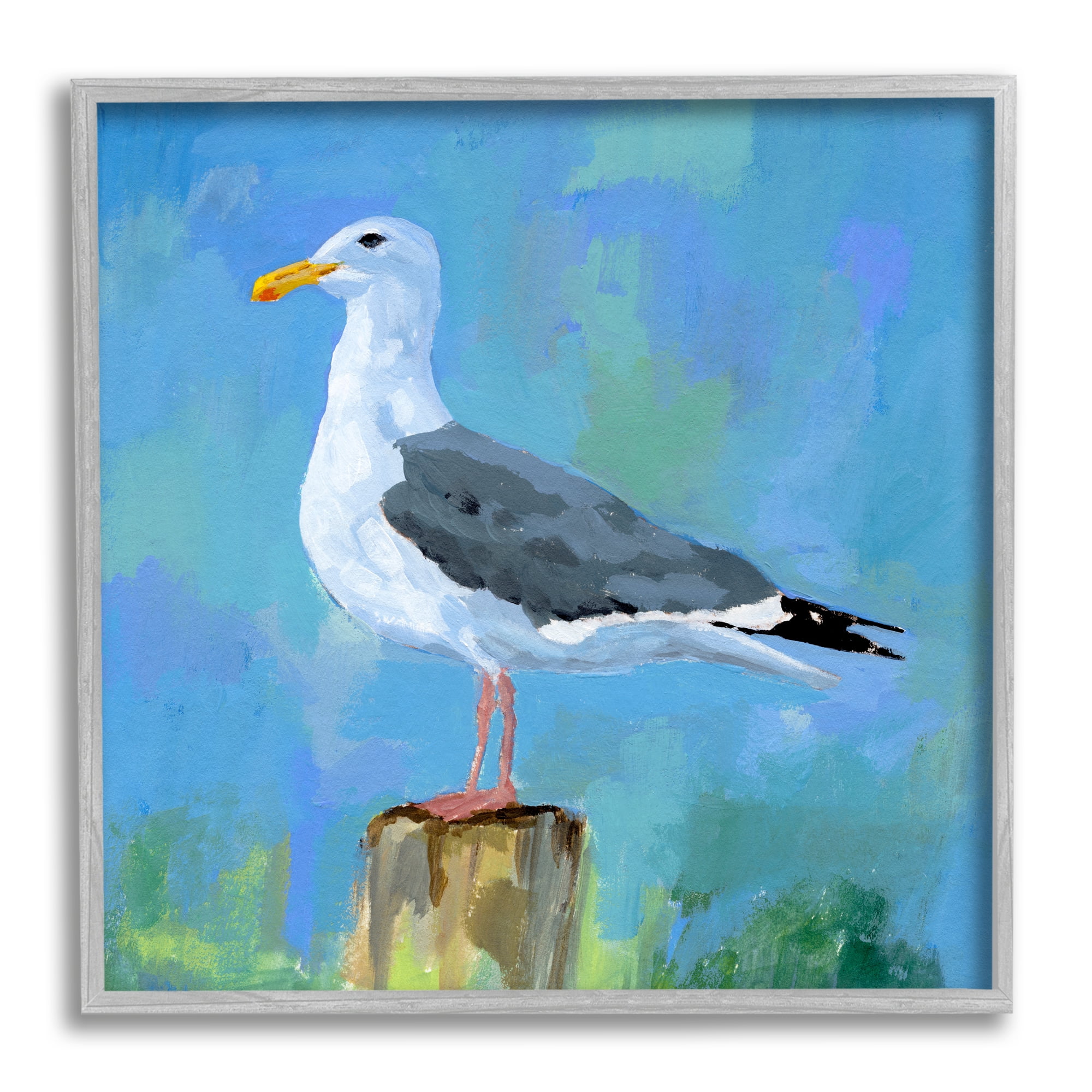 Stupell Industries Coastal Seagull Painting Animals & Insects Painting Gray Framed Art Print Wall Art, 12 x 12
