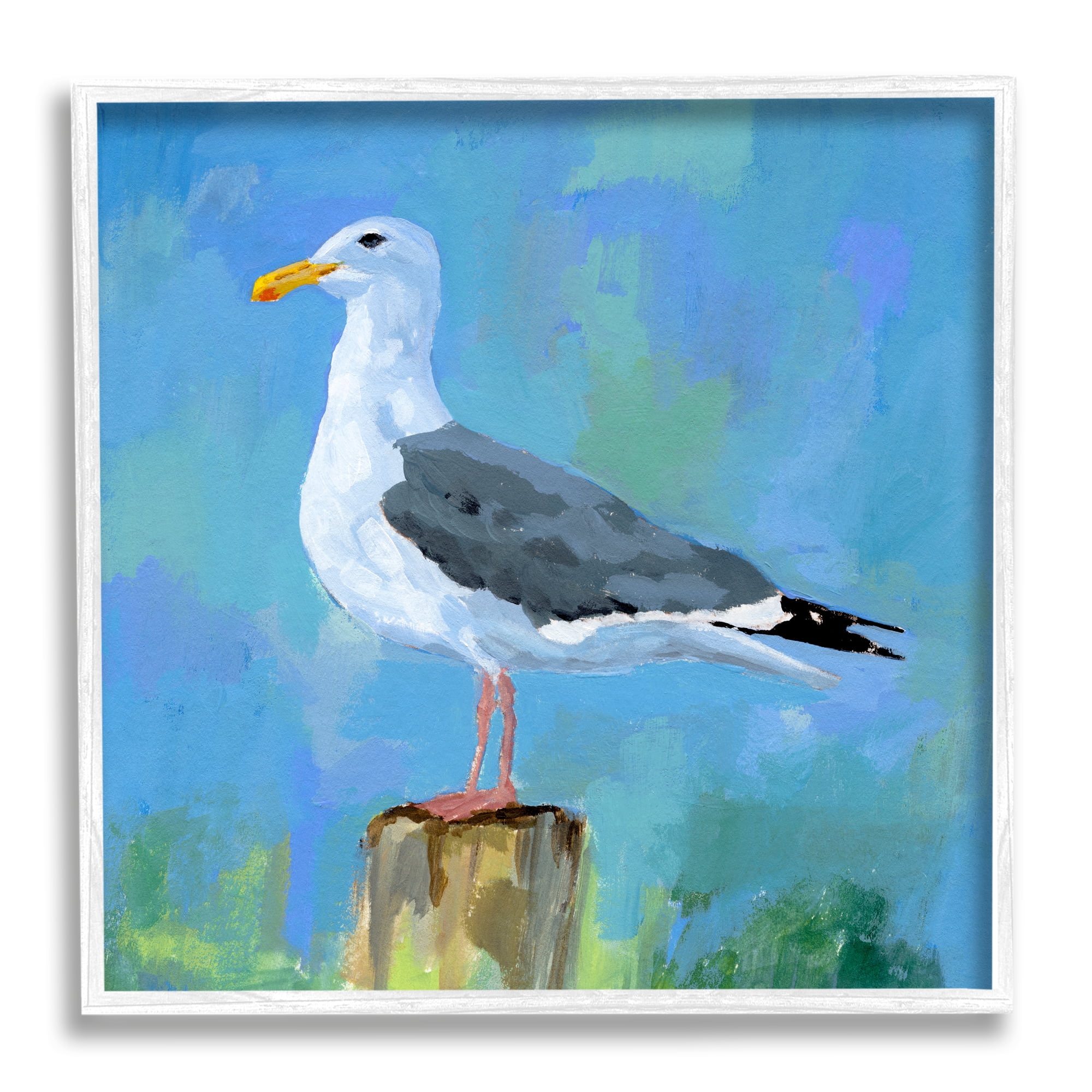 Stupell Industries Coastal Seagull Painting Animals & Insects Painting White Framed Art Print Wall Art, 12 x 12