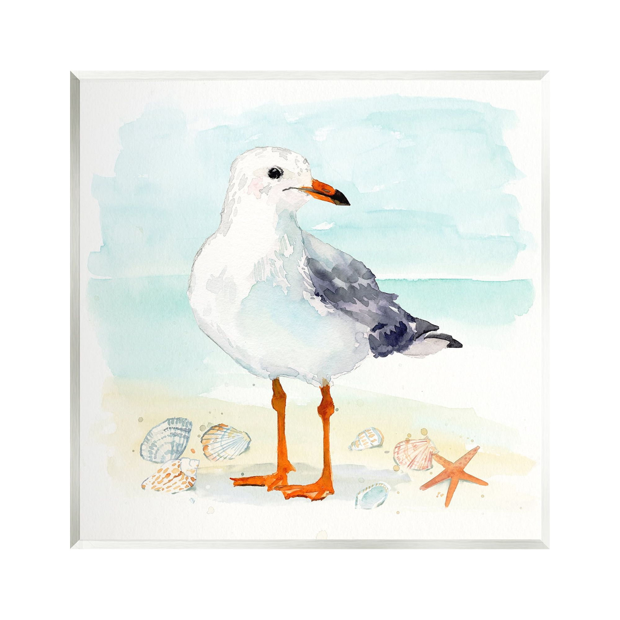 Stupell Industries Coastal Seagull & Shells Animals & Insects Painting Unframed Art Print Wall Art, 12 x 12