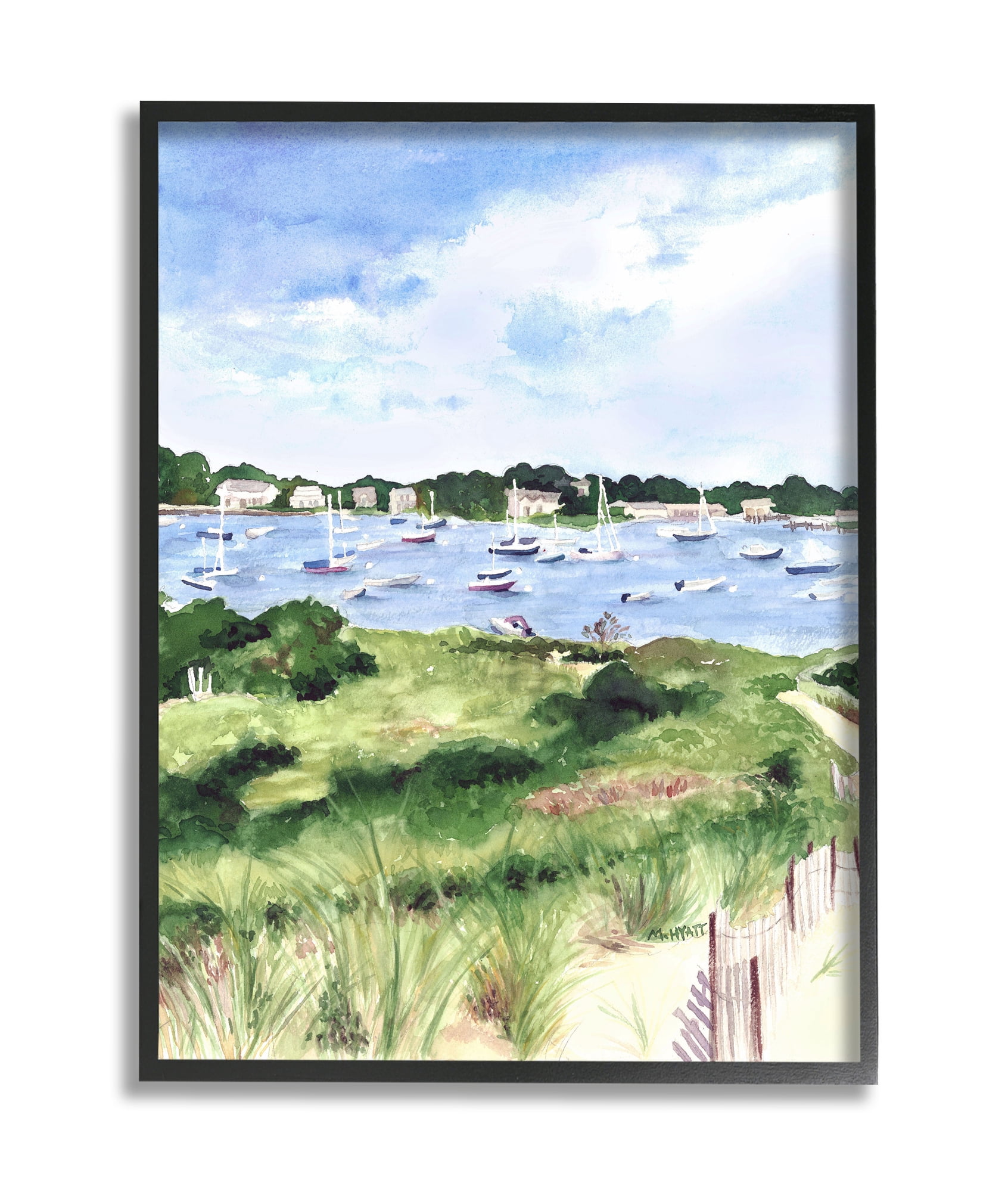 Stupell Industries Coastal Seaside Boats with Rested Sails Black Framed, 24 x 30, Design by Melissa Hyatt LLC
