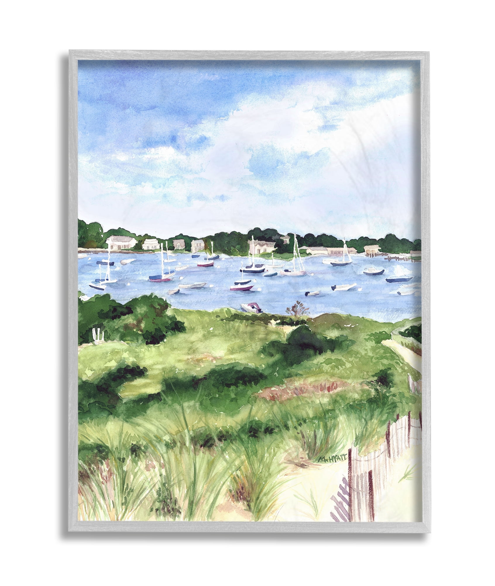 Stupell Industries Coastal Seaside Boats with Rested Sails Grey Framed, 16 x 20, Design by Melissa Hyatt LLC