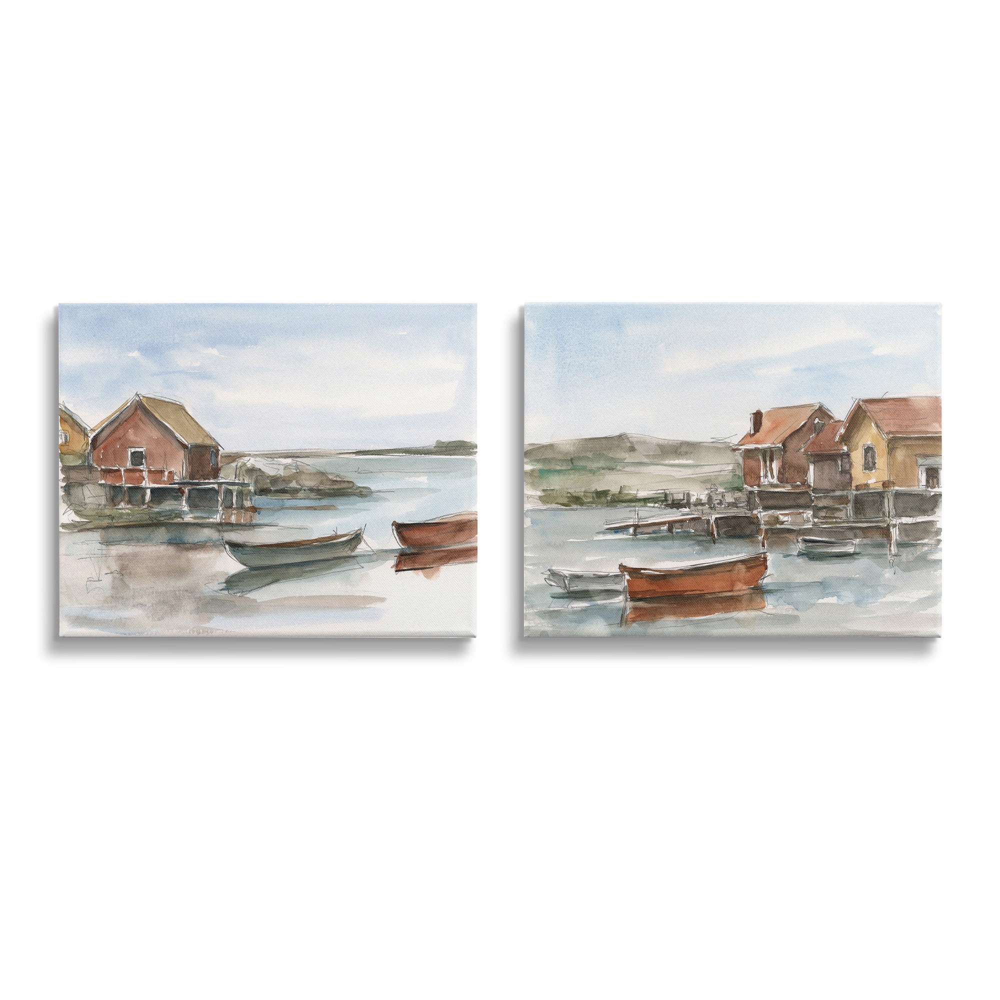 Stupell Industries Coastal Shack Landscape Landscape Painting Gallery Wrapped Canvas Art Print Wall Art, 20 x 16, Set of 2