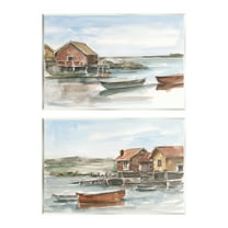 Stupell Industries Coastal Shack Landscape Landscape Painting Unframed Art Print Wall Art, 15 x 10, Set of 2