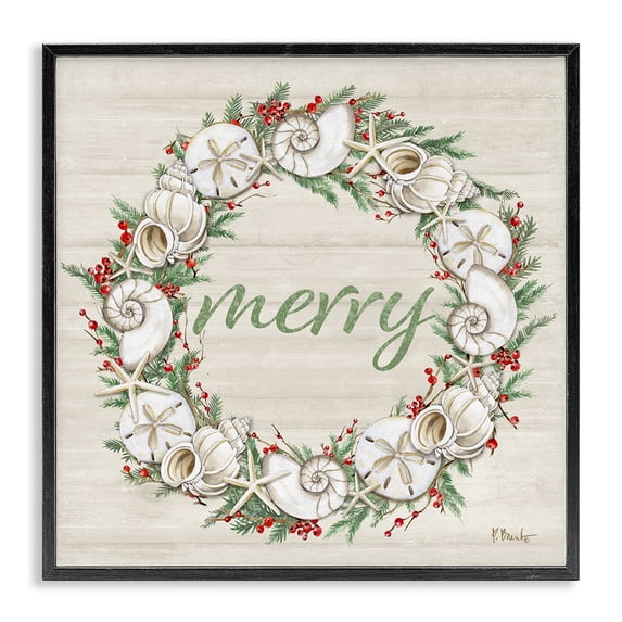 Stupell Industries Coastal Shells & Festive Holly Black Framed Giclee Art, 12 x 12, by Paul Brent