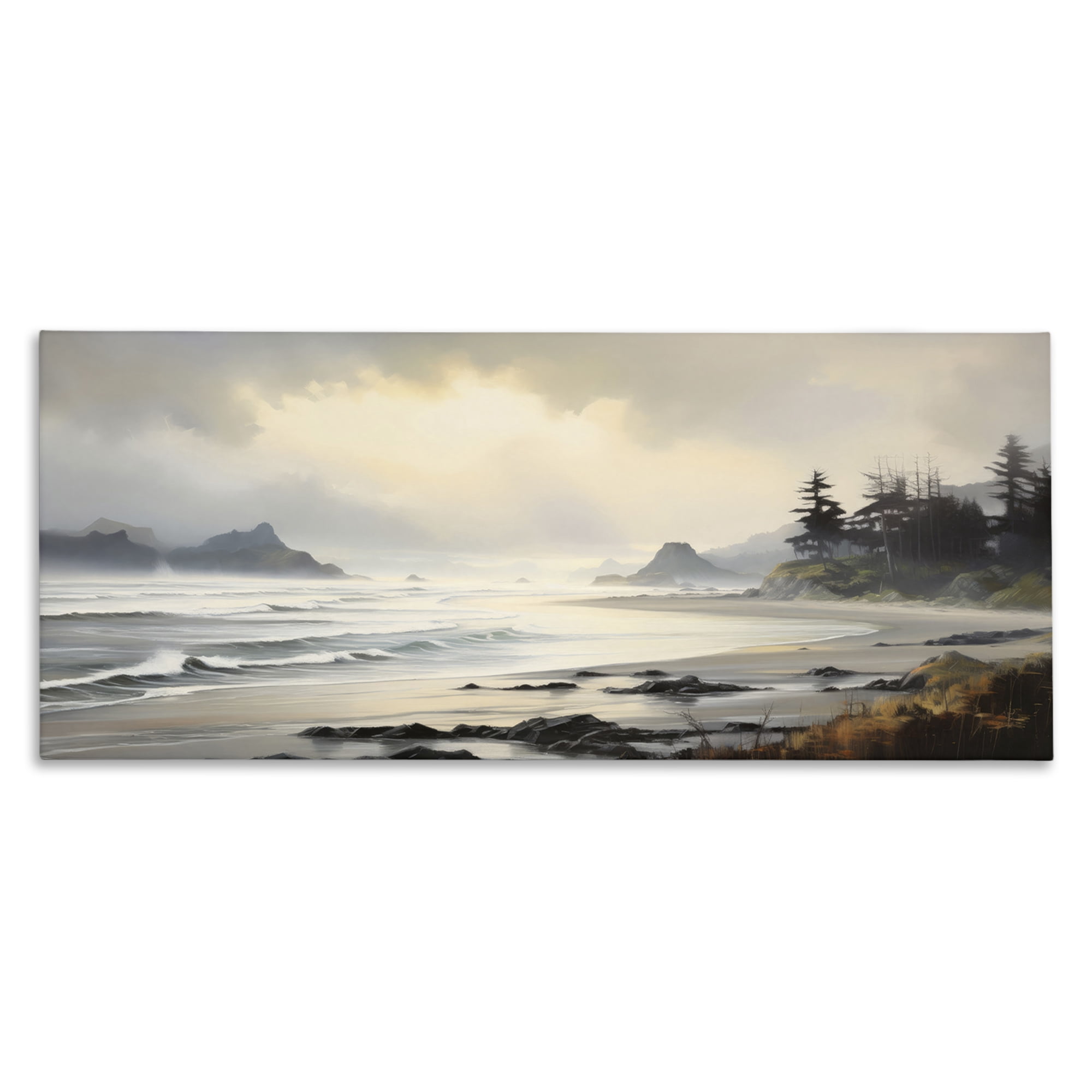 Stupell Industries Coastal Shore Inlet Coastal Painting Gallery Wrapped Canvas Art Print Wall Art, 48 x 20