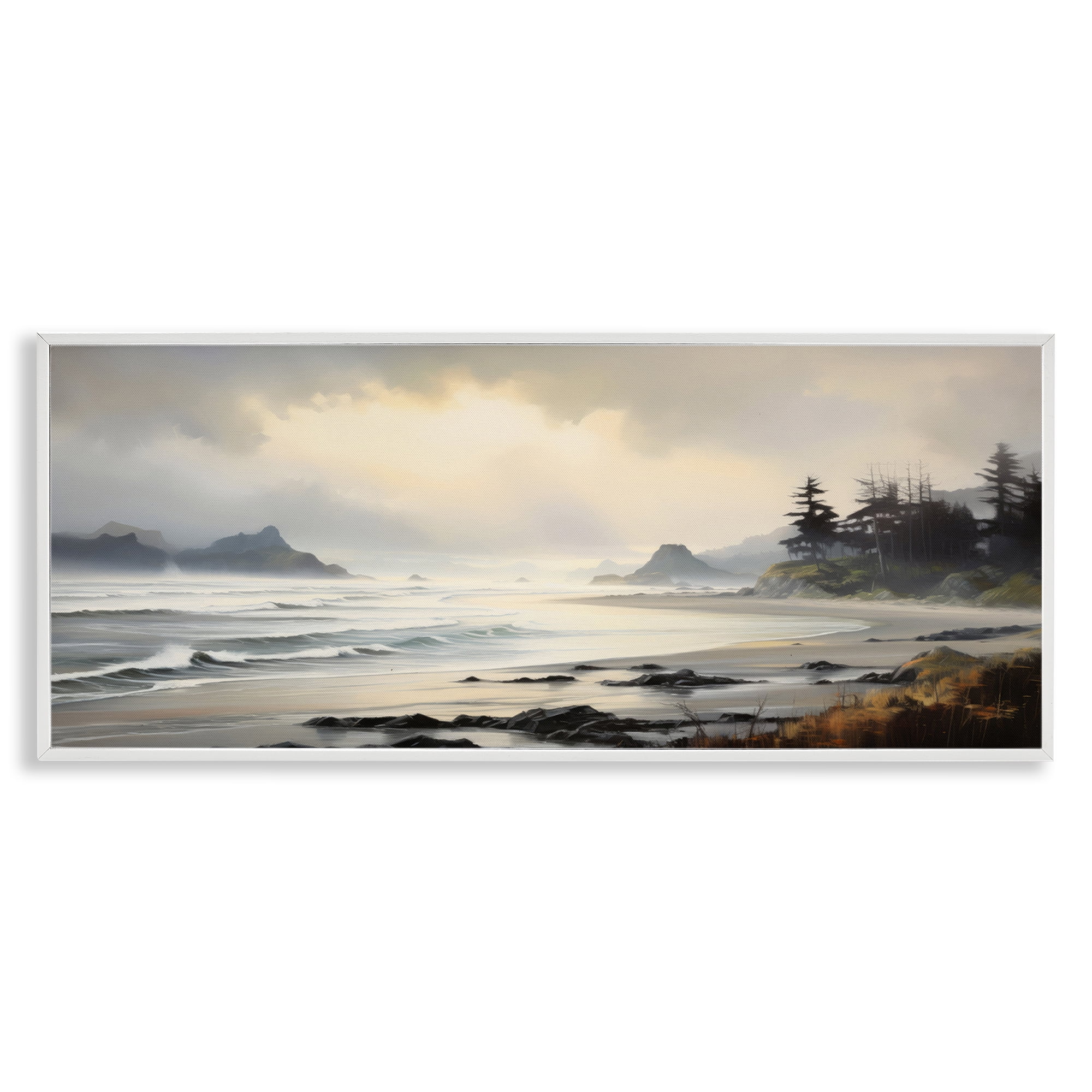 Stupell Industries Coastal Shore Inlet Coastal Painting White Framed Art Print Wall Art, 30 x 13