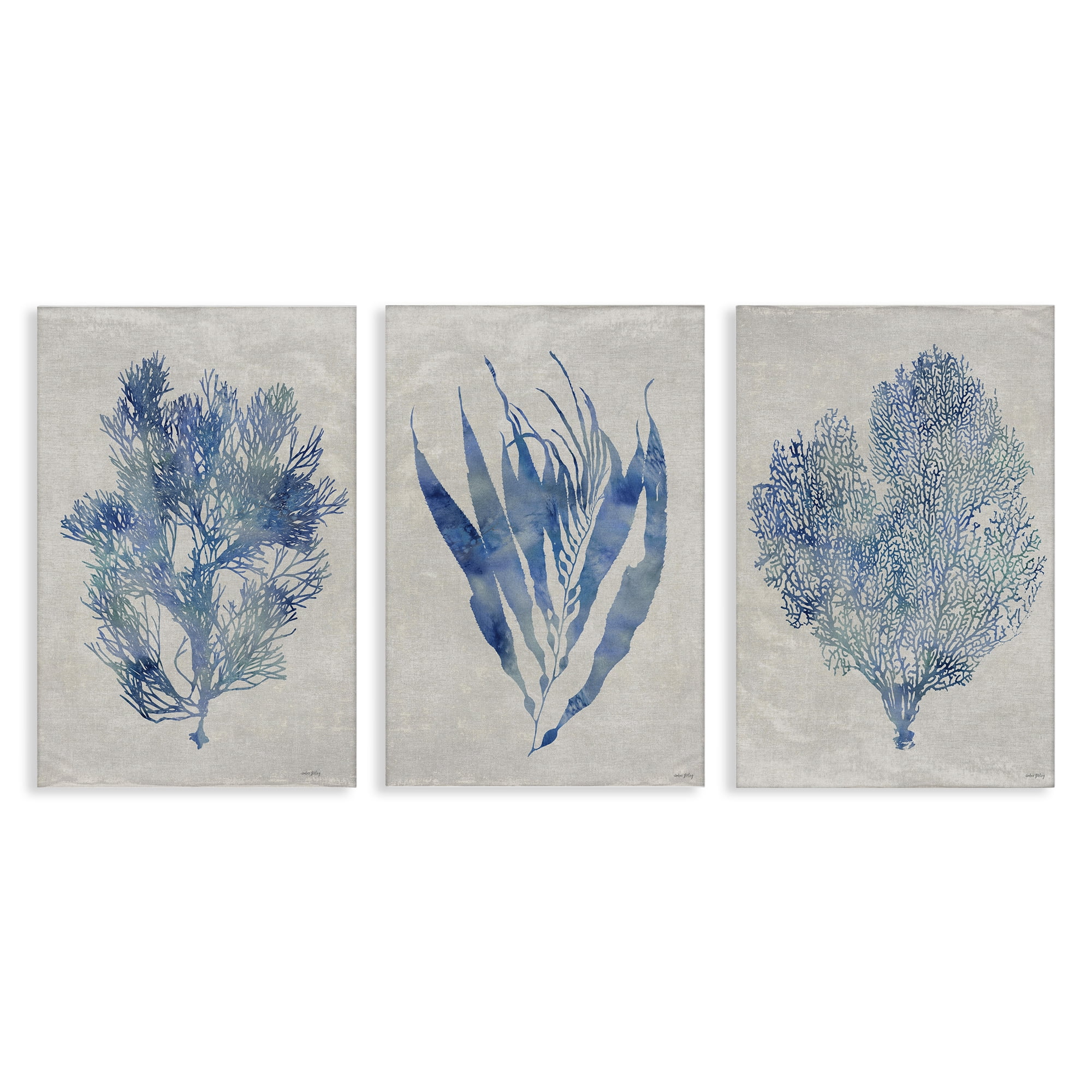 Stupell Industries Coastal Silhouette Seaweed Sprigs 3pc Canvas Art Set ...