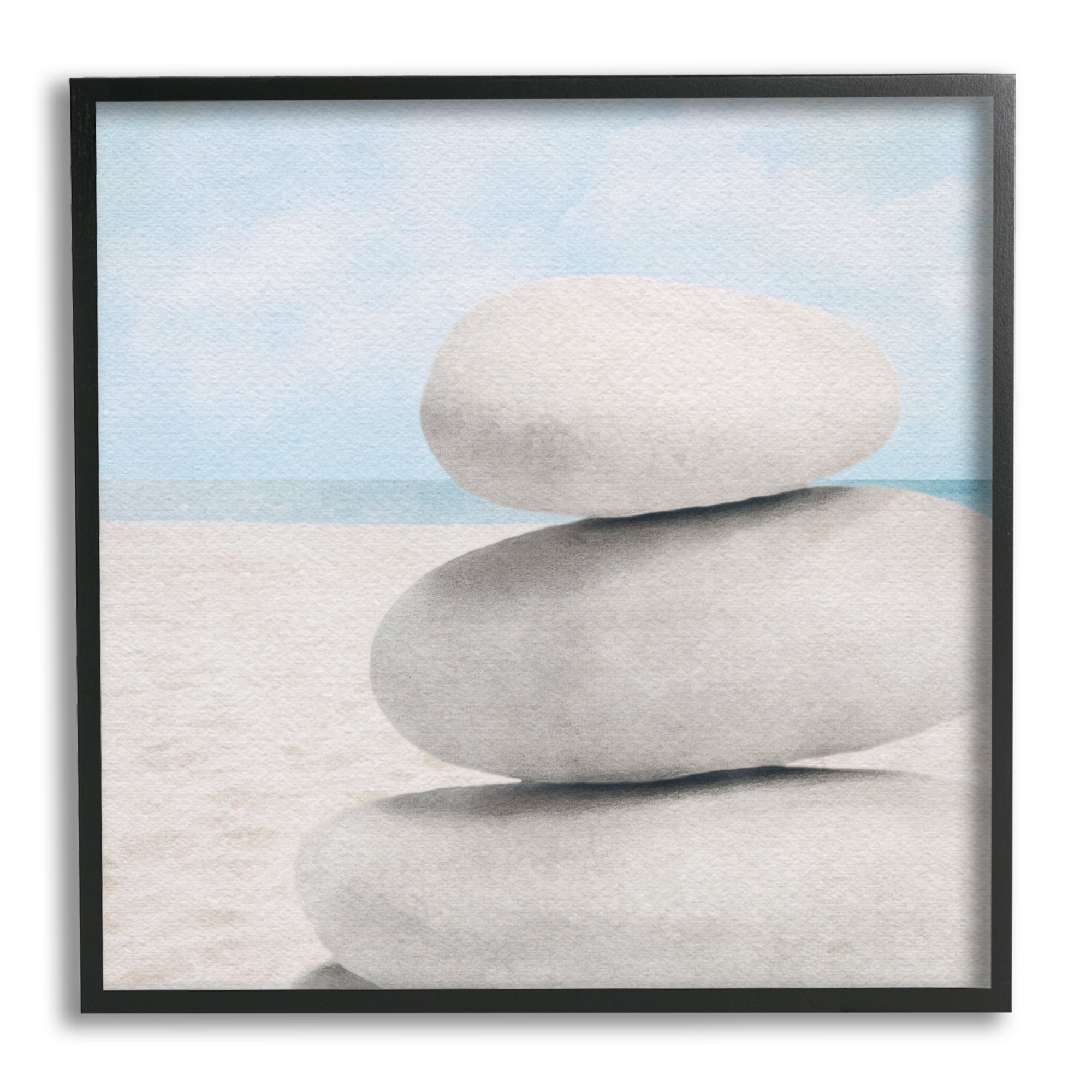 Stupell Industries Coastal Stacked Rocks Nature Photography Black Framed Art Print Wall Art, 12 x 12