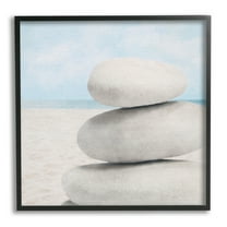 Stupell Industries Coastal Stacked Rocks Nature Photography Black Framed Art Print Wall Art, 12 x 12